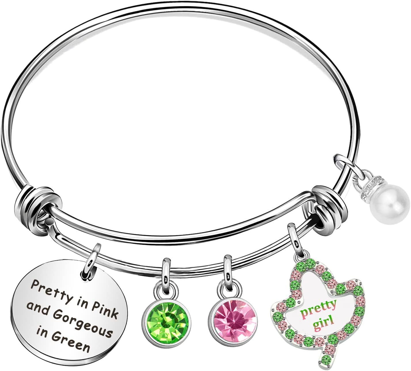 Keeblon Sorority Paraphernalia Gift for Women Greek Sorority Bracelet Sisterhood Graduation Gift Jewelry Pretty in Pink Gorgeous in Green Bracelet