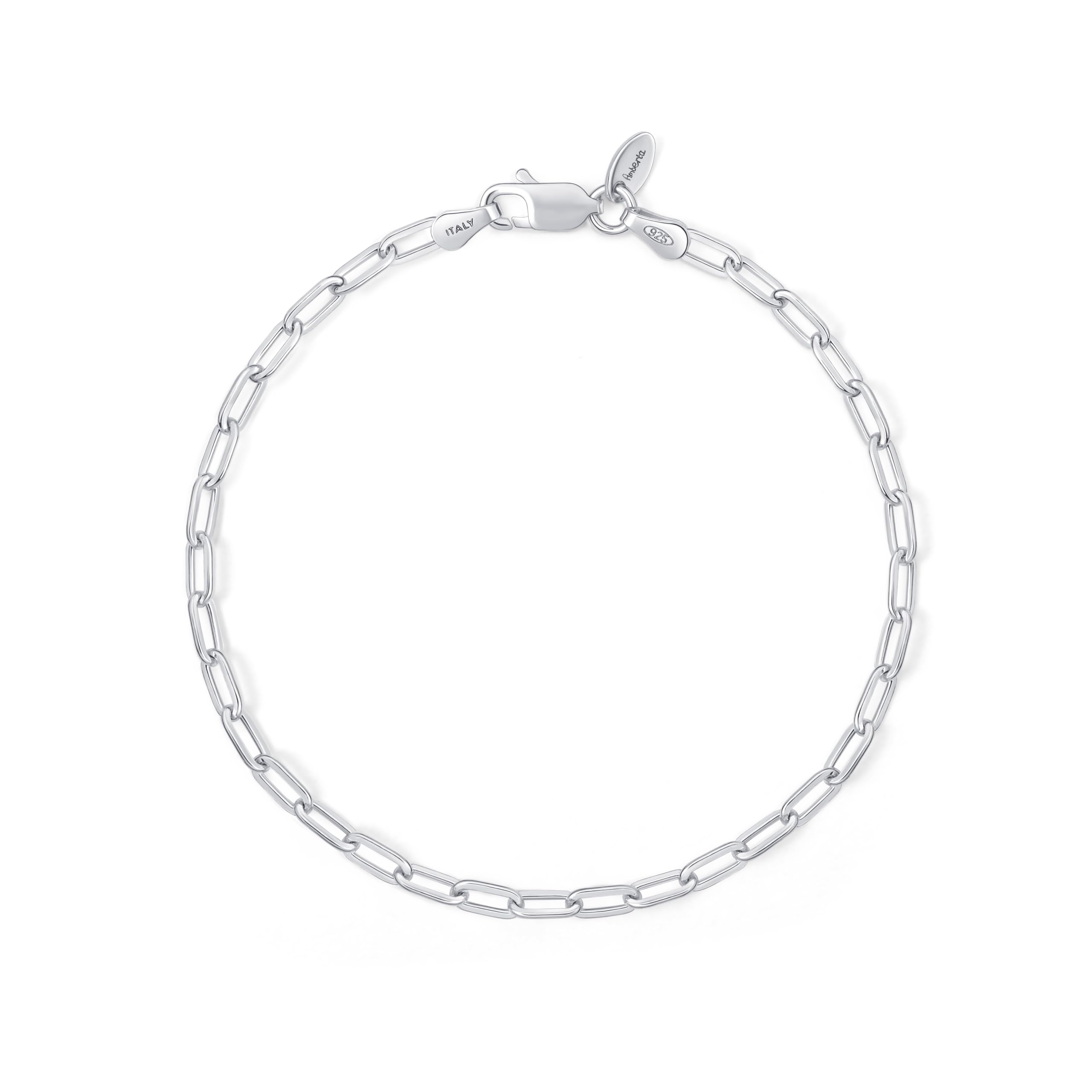 Amberta Pulsera Paperclip para Mujer u Hombre en Plata de Ley 925 | Pulsera Eslabones Plata | Pulsera de Cadena de Plata Italiana