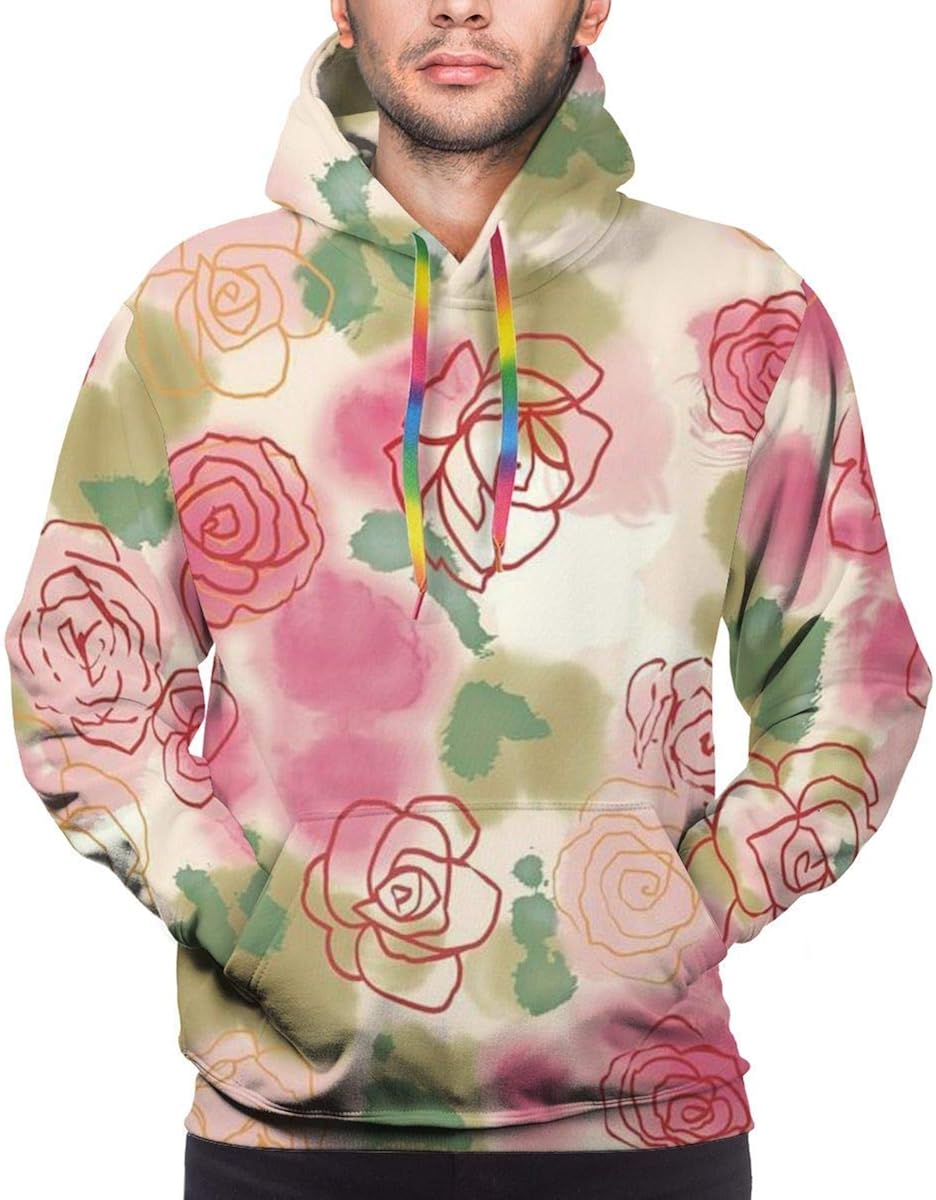Stylish Flower Rose Ink Painting Hoodies Men 3D Sweatshirts Pullover