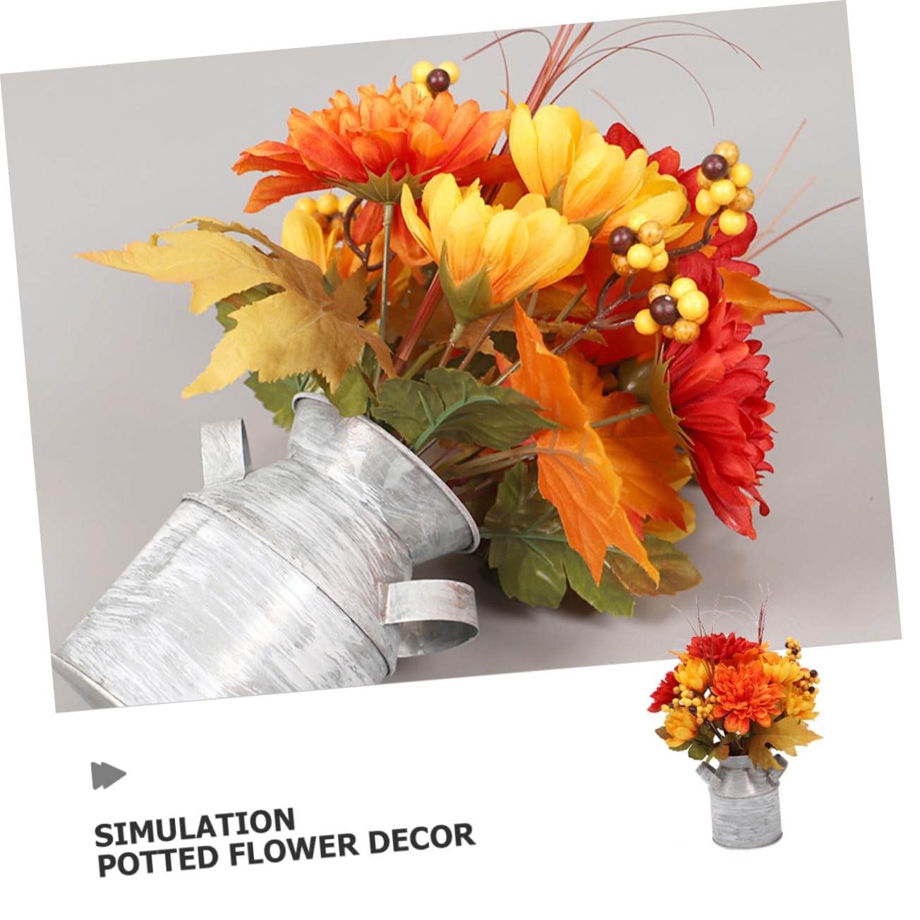 Cabilock Simulación de Bonsái de Girasol en Cubo de Hierro, Decoración | Celebracion Otono, Flores Artificial Decoración para Mesa Comedor, Plato Decorativo Centro de Mesa y Recibidor