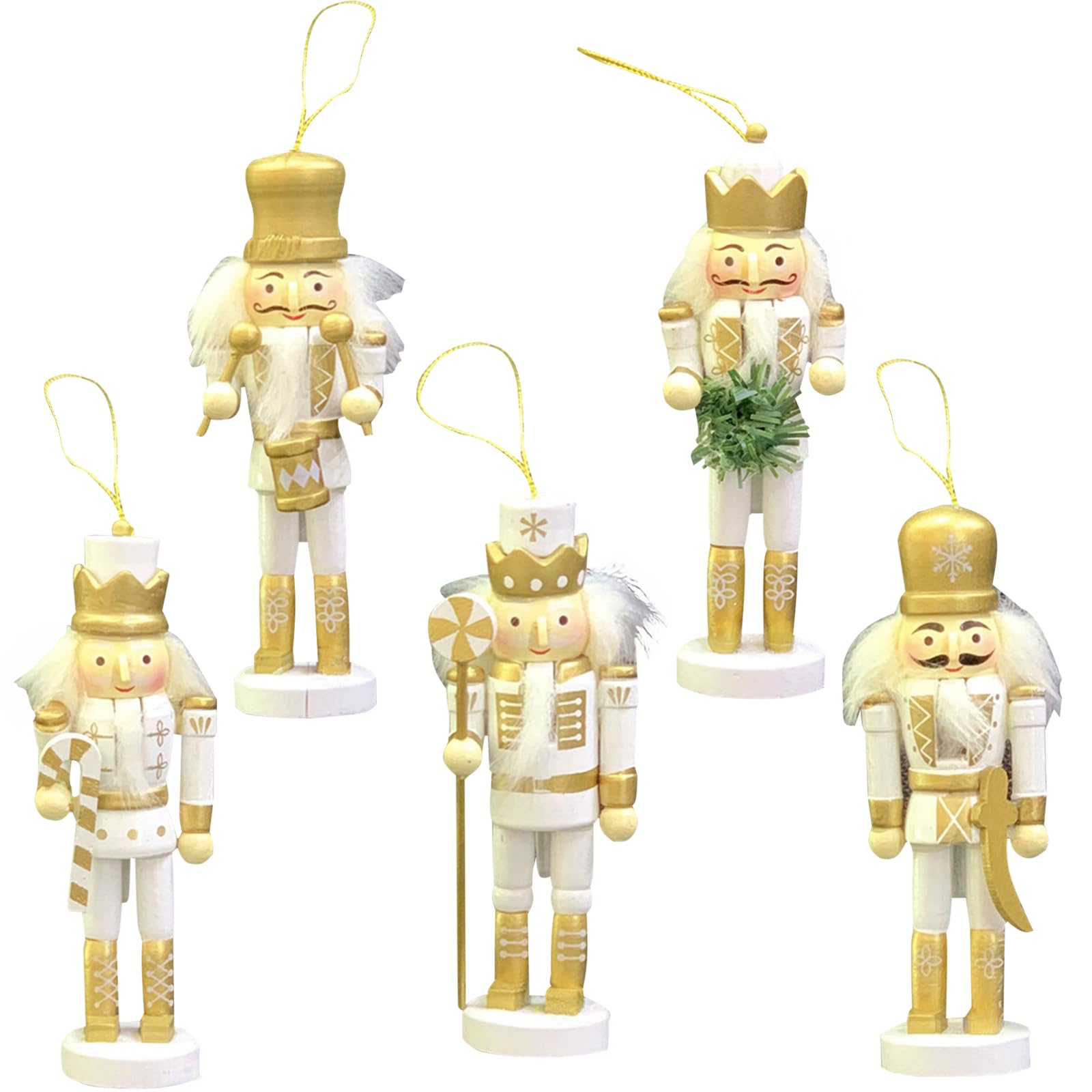 THE TWIDDLERS - 6 gouden houten kerst notenkraker soldaat ornamenten, 10cm/4 - boom opknoping decoraties in feestelijke traditionele kerst ontwerpen