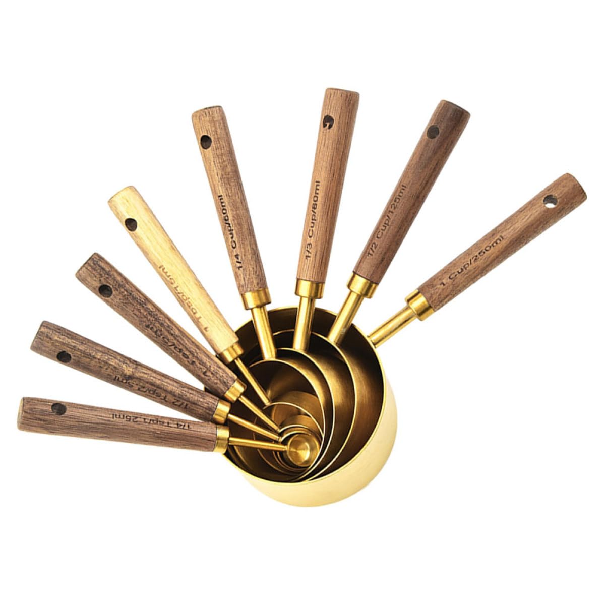 Set Cucchiaini Dosatori 8 Pezzi in Acciaio Inox e Legno, Impilabile