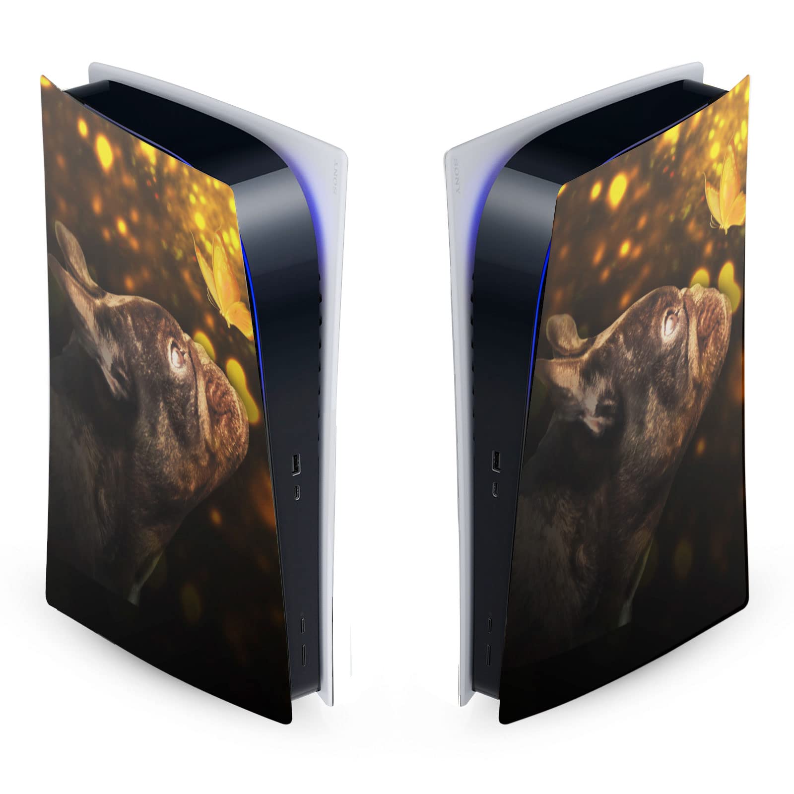Skin PS5 Digital Edition Head Case Designs autocollant vinyle motif Bouledogue français et papillon