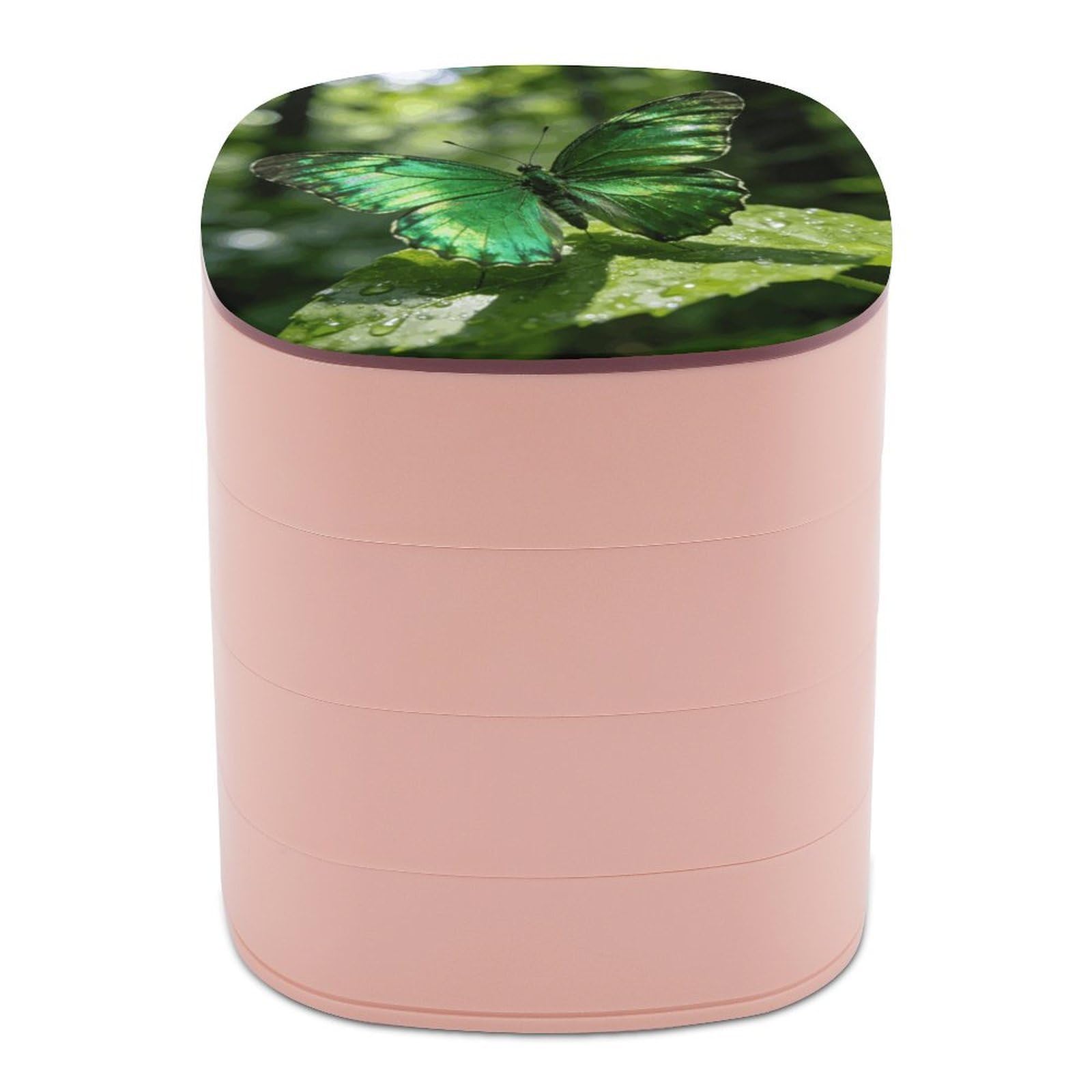 LZQPOEAS Butterfly-green Jewelry Box Women Jewelry Organizer Travel Jewelry Case Cute Necklace Ring Storage Organizer 4-Layer Rotating Jewelry Tray Case with Mirror for Bracelets