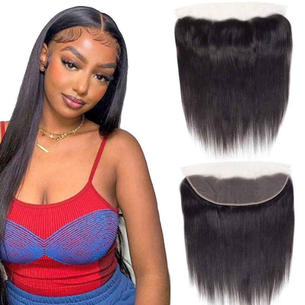 13x4 Transparent Lace Frontal Closure 12 inches Brazilian Straight Human Hair Frontal 150% Density Brazilian Virgin Straight Hair Frontal Closures Natural Black Color