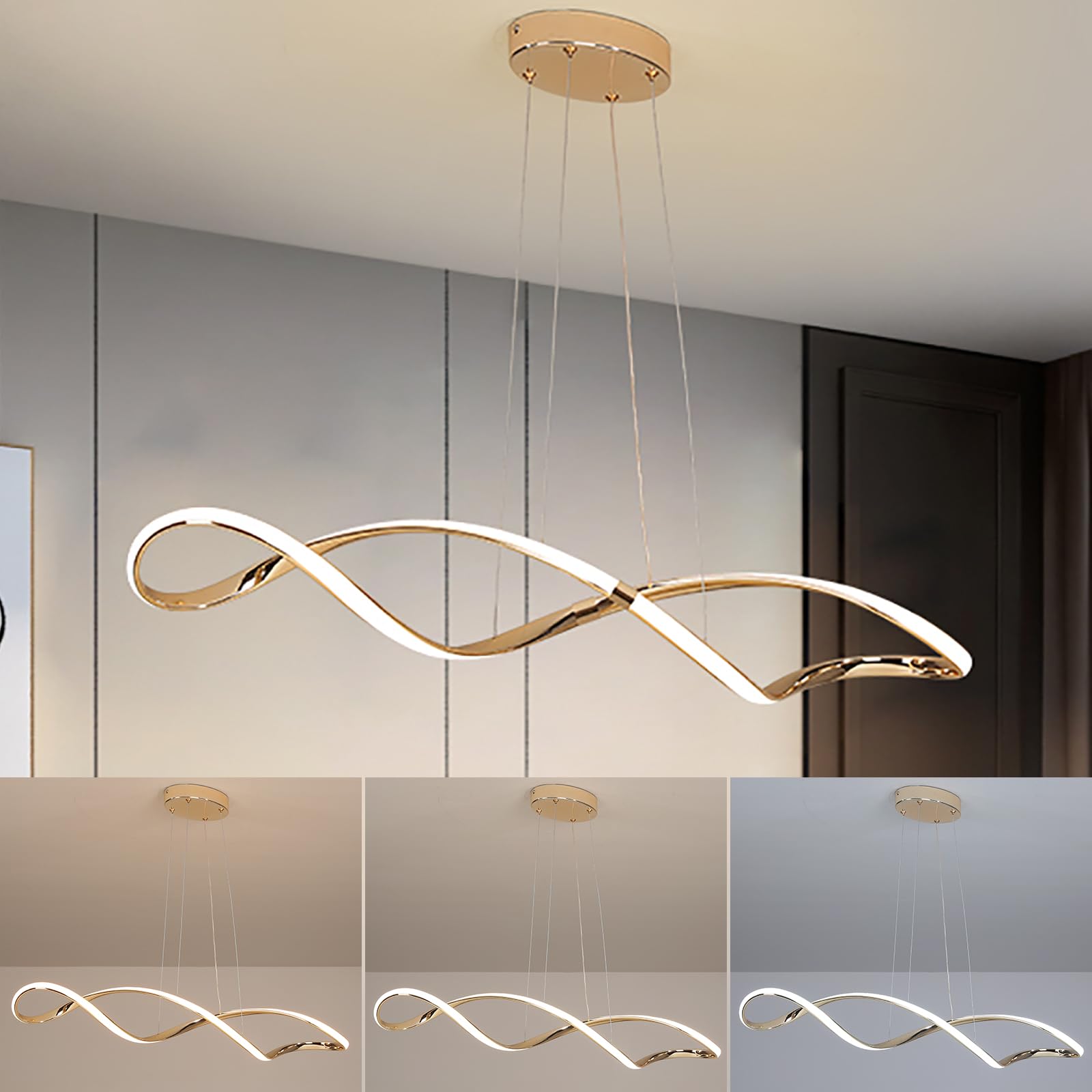 Modern Pendant Lights Kitchen Island,L39.3in Dining Chandeliers Over Table,Gold Chandeliers for Dining Room,Adjustable Dining Room Chandeliers,Gold Pendant Lights 28W (Gold Plating)