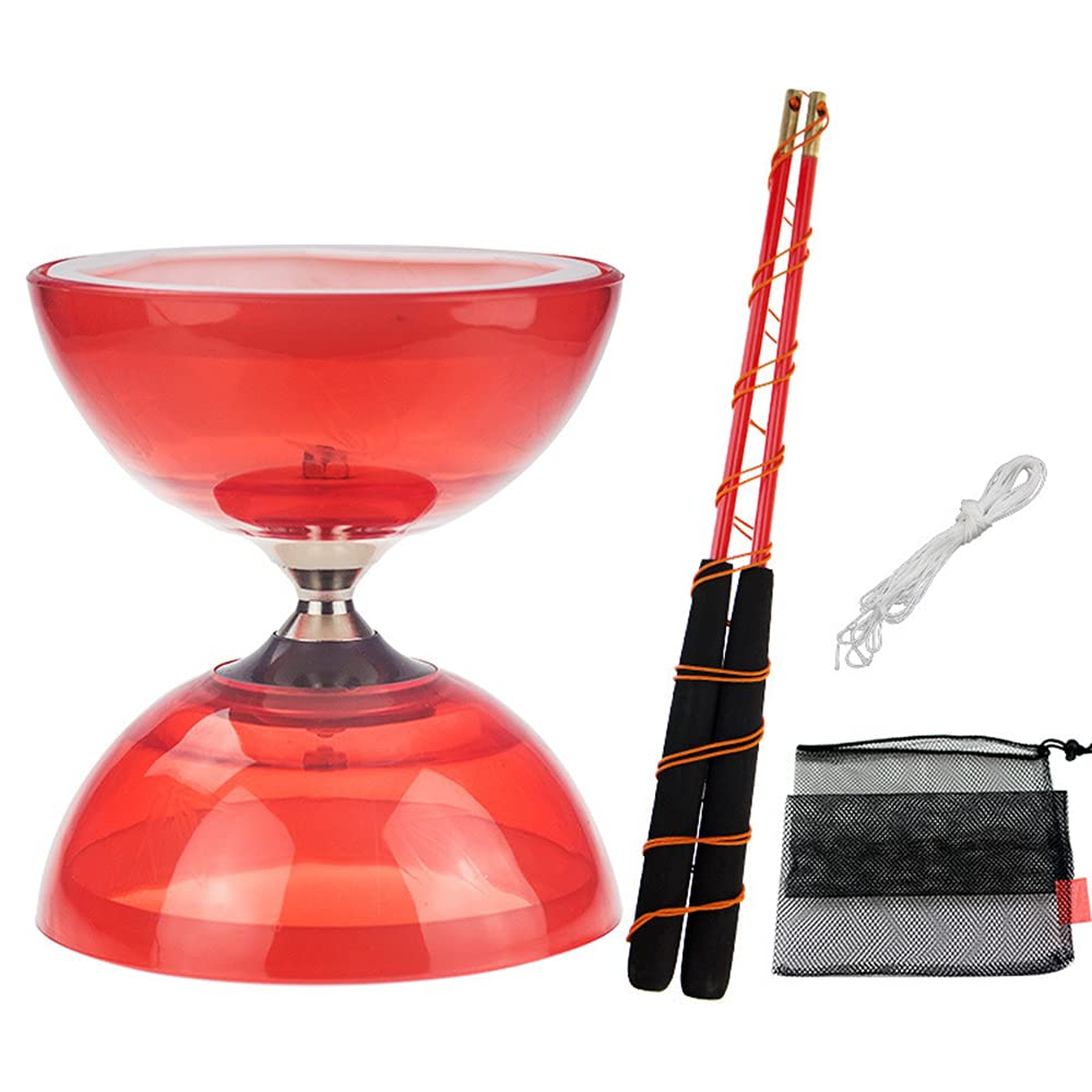 Triple Bearing Diabolo Set with Spare 10m Rope, 2 Professional Pole and Net Bag, 4 Colors Option