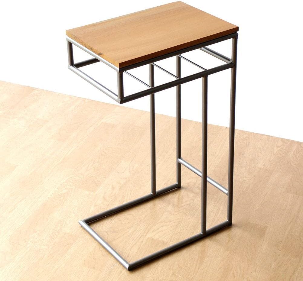 Amazon｜サイドテーブル おしゃれ 木製 天然木 アイアン マホガニーウッド スリムタイプ ナチュラル アイアンとウッドのサイドテーブル