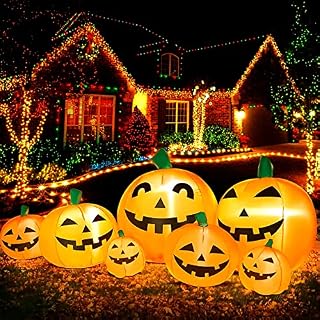 Halloween Decorations Outdoor, 7.4 Ft Halloween Inflatable Pumpkin Decoration for Yard Pumpkin Inflatables Outdoor Decorations with Build-in LEDs Halloween Outdoor Yard Decorations