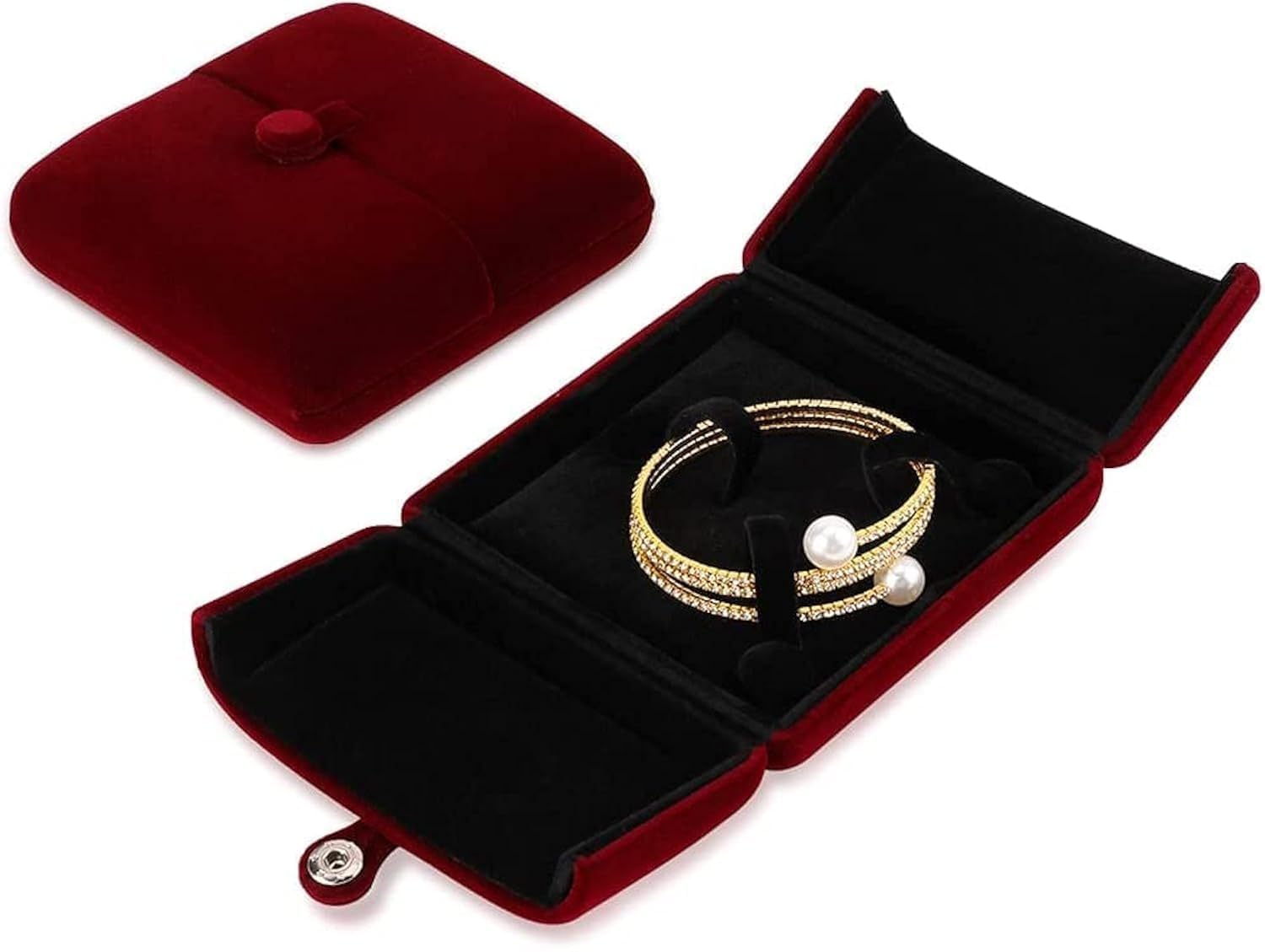 Red Wine Velvet Pendant Necklace Box Jewelry Gift Box Bracelet Chain Earrings Jewelry Display Storage for Engagement Proposal (Bracelet box)