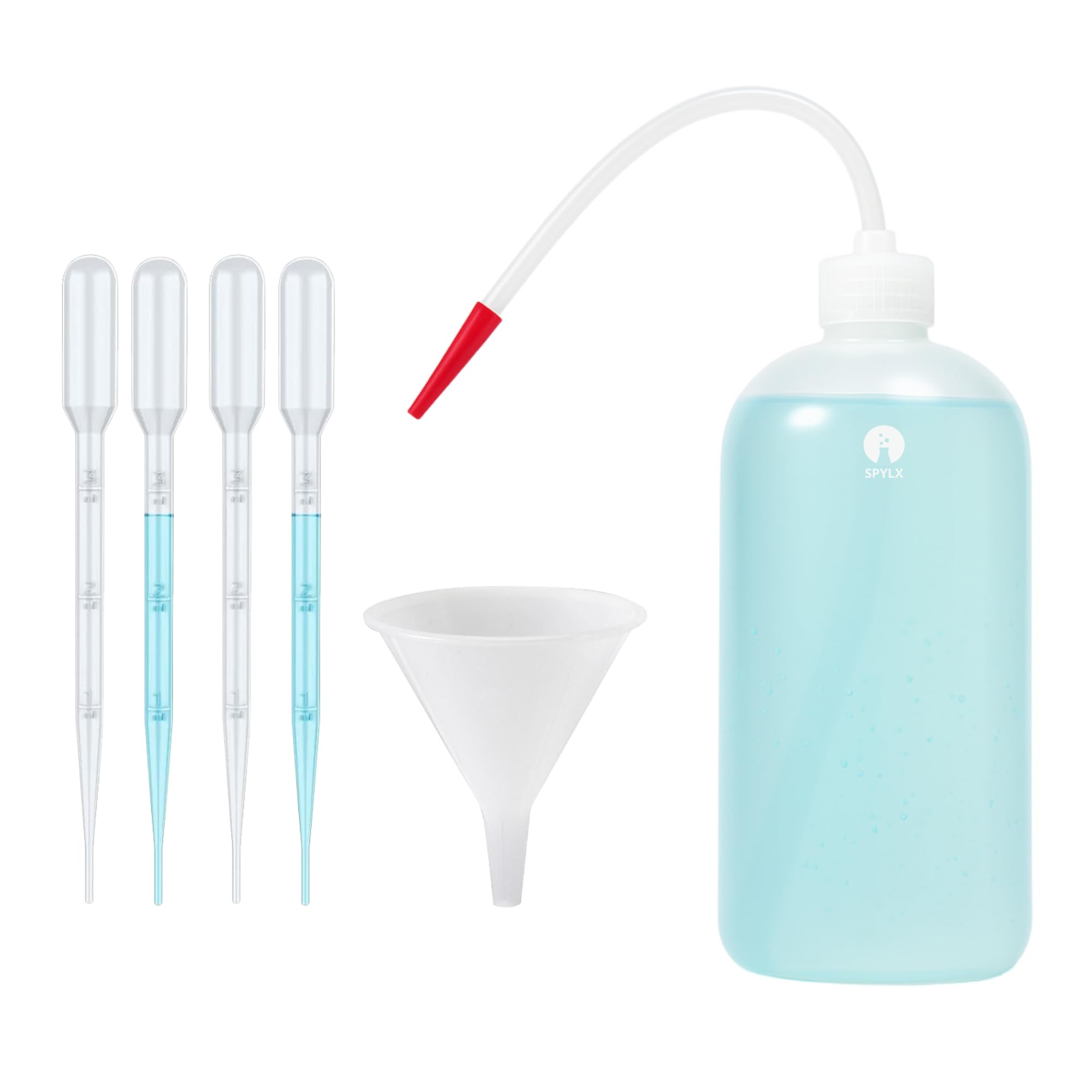 SPYLX 250ml Plastic Wash Bottle with 4pcs 3ml Droppers & 1 Funnel – Leakproof Squeeze Bottle with Red Nozzle for Lab, Tattoo Cleaning, Gardening & Liquid Dispensing – Easy Grip Design (1)-image-49