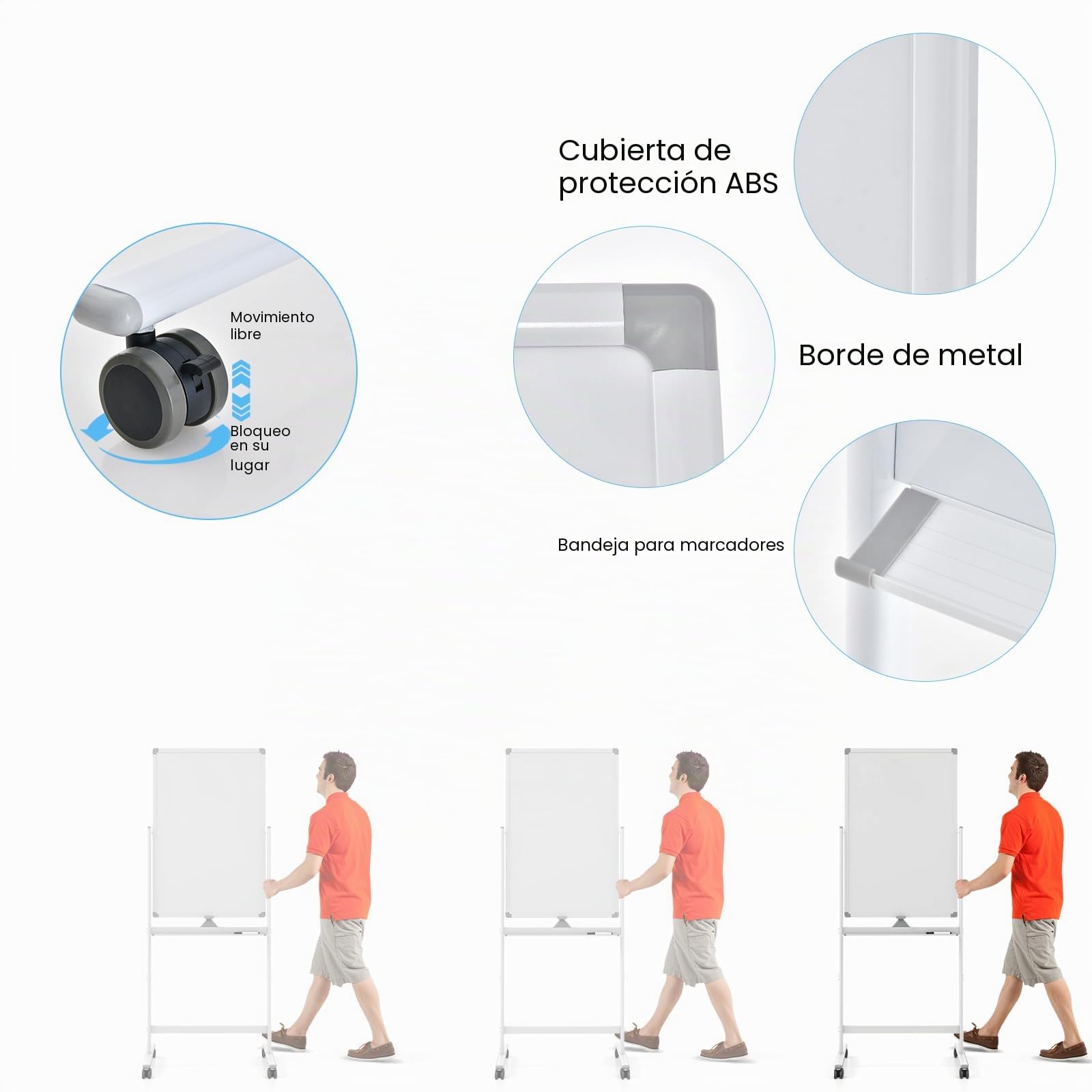 LIFEZEAL Pizarra Blanca con Soporte, 90x60cm, Pizarra Móvil con Doble Cara, Altura Ajustable 151/178 cm, Giratoria 360°, Pizarra Magnética con Ruedas Bloqueables para Oficina, Escuela, Hogar (Blanco)