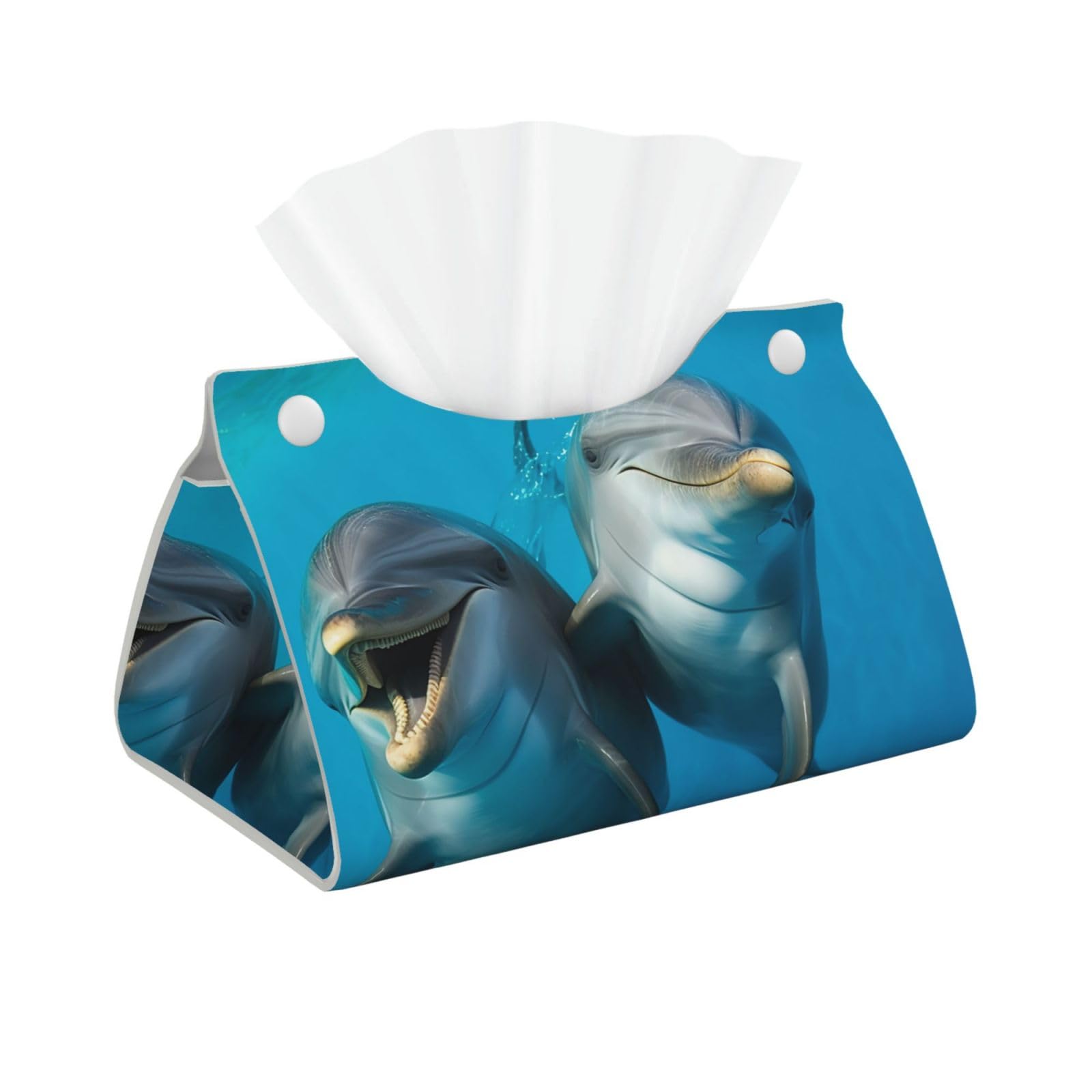 Pu Leather Tissue Box Cover, Smiling Face Dolphins Rectangle Tissue Case Covers Decorative Tissue Box Holder Waterproof Tissue Holder Organizer for Bathroom Home Office