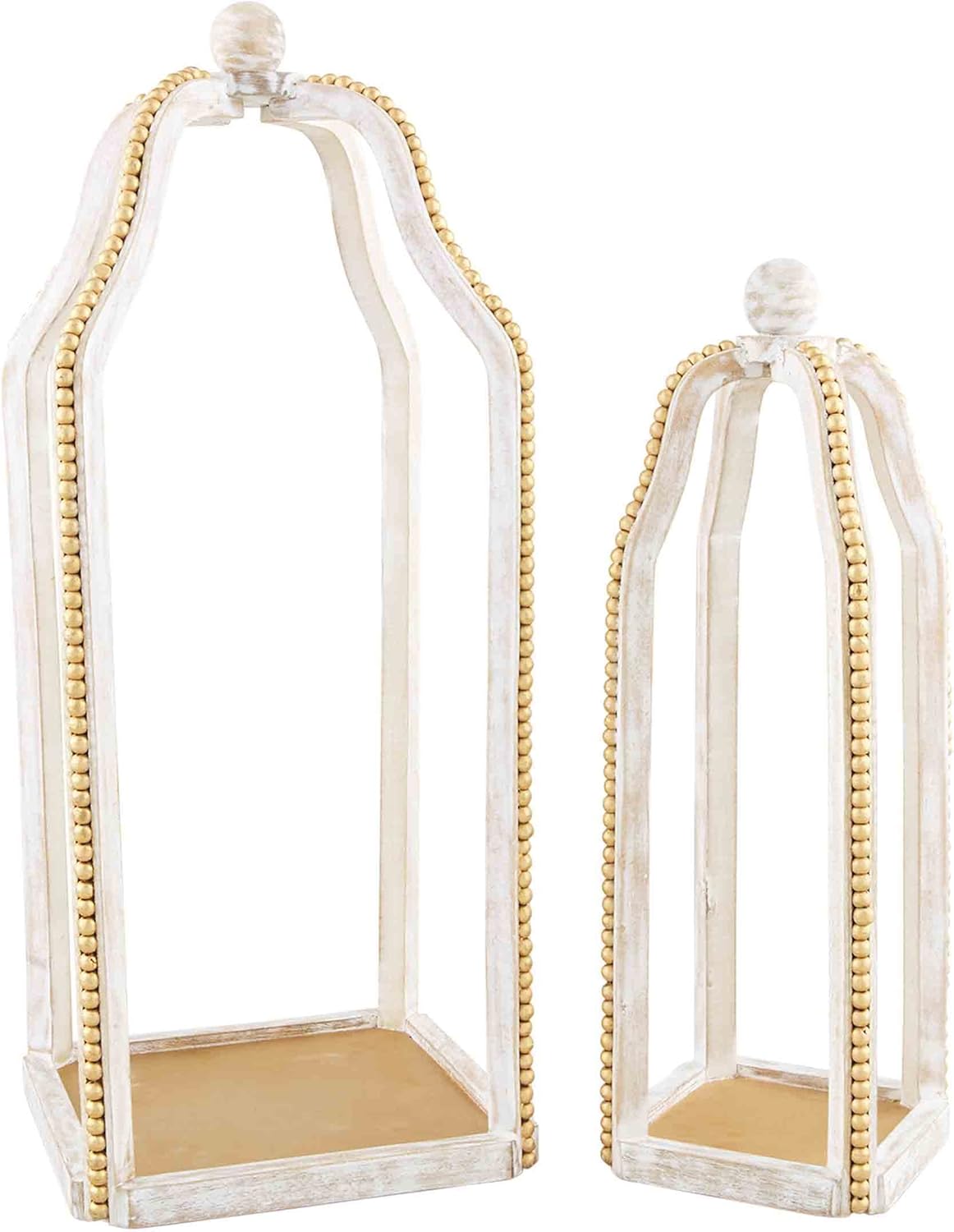 Mud Pie Beaded Lantern 2 Piece Set, Gold, 24" x 9.5"