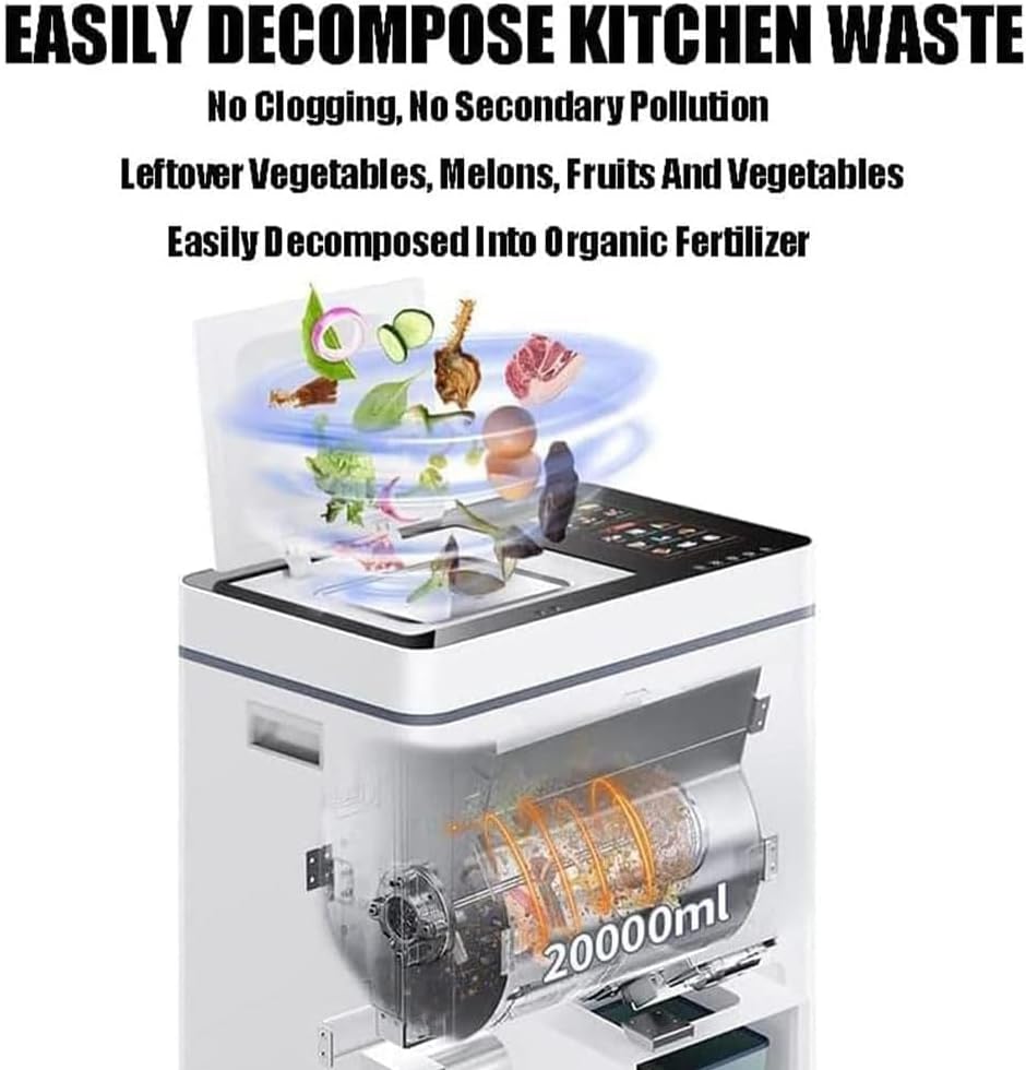 Smart Waste Kitchen Composter 20L Capacity Food Waste Disposal Machine Turn Garbage to Compost Silent Operation 300W Smart Electric Composter