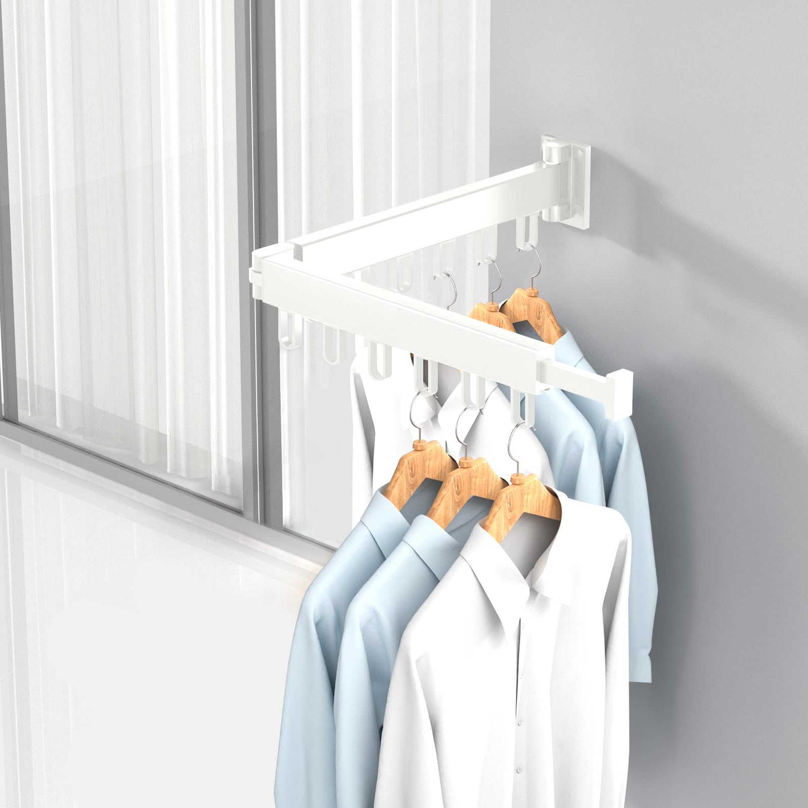 HONPHIER Drying Rack Laundry Collapsible Wall Mounted Clothes Drying Rack with Hooks Strong Clothes Airer Indoor Outdoor Saving Space Drying Racks for Balcony Bathroom