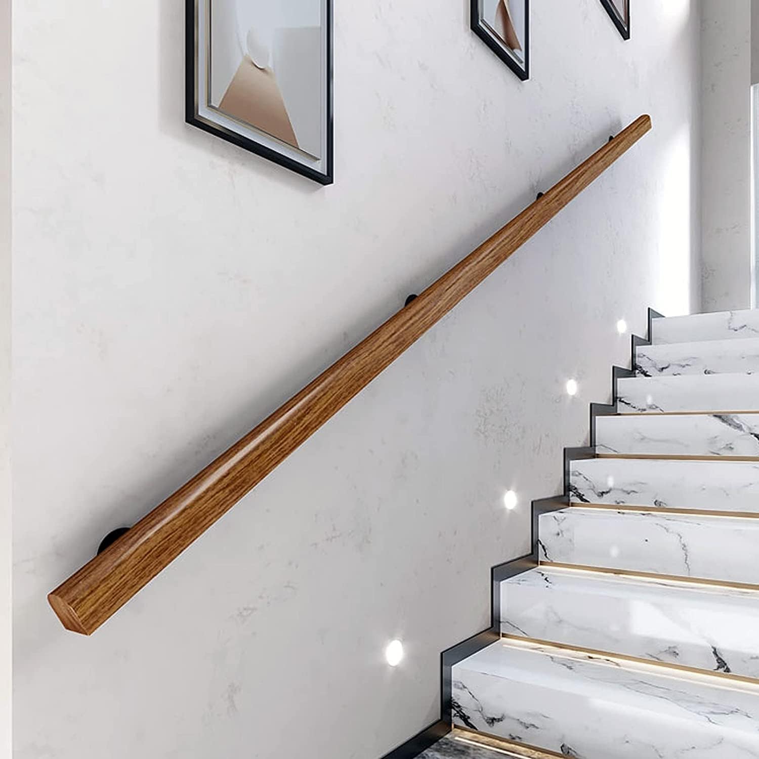Indoor Stairs Handrail Wood Handrails, 1.5ft-12ft Non-Slip Professional Pine Handrails Complete Kit Hand Grab Rail Wall Mounted Barrier-Free Staircase Grab Bar, Comfy and Long Last Using(Size:11ft)