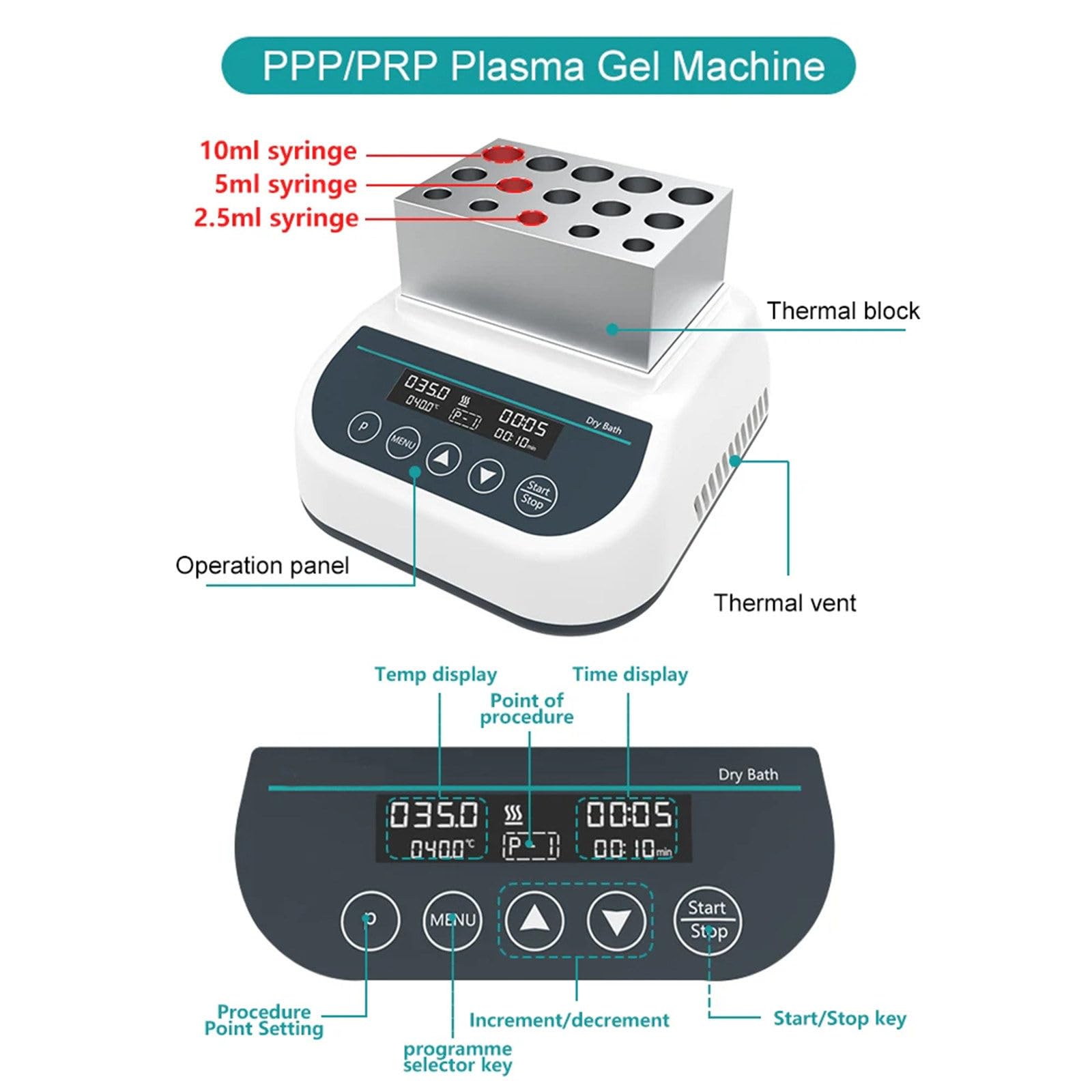 PRP PPP Plasma Gel Maker Heater, Digital Gel Heating Machine, Gel Heating Instrument with Timer (5s-23h59min) for 5ml/10ml/15ml Syringe, Dental Oral Implants/Cosmetic Plastic Repair,A