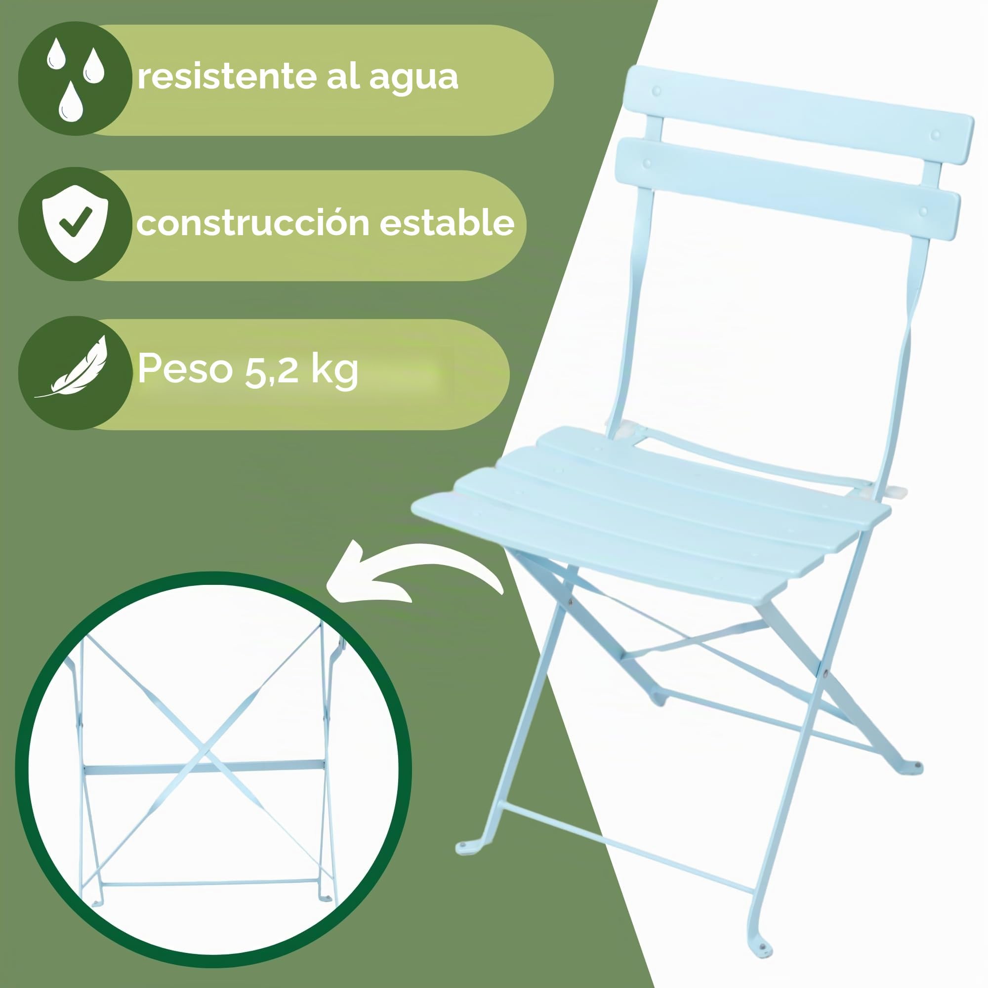 Albatros Bistro Set 3 piezas Azul – Mesa con 2 sillas plegables – Metal resistente – Diseño moderno para balcón o jardín