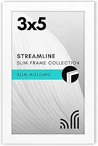 Americanflat 3x5 Picture Frame with Shatter-Resistant Glass - Streamline Collection - Thin Border Photo Frame for Tabletop Display - Easel Stand Included - White