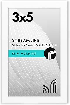 Americanflat 3x5 Picture Frame with Shatter-Resistant Glass - Streamline Collection - Thin Border Photo Frame for Tabletop Display - Easel Stand Included - White