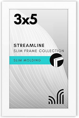 Americanflat 3x5 Picture Frame with Shatter-Resistant Glass - Streamline Collection - Thin Border Photo Frame for Tabletop Display - Easel Stand Included - White