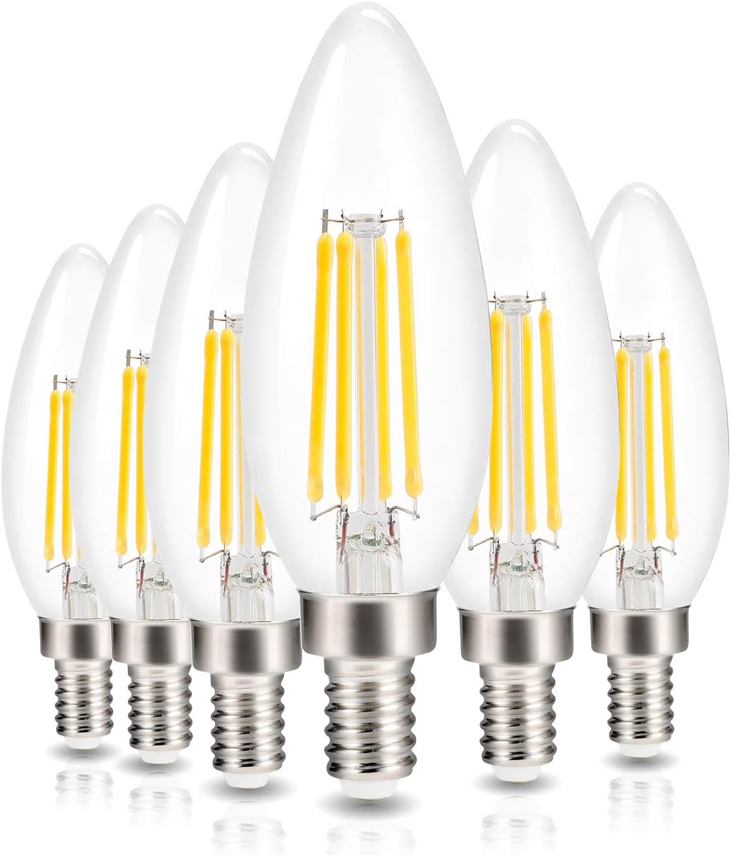 Led Candelabra Light Bulb Filament Vintage Edison Chandelier Dimmable Bulbs 40 Watt Equivalent Warm White 2700k 400 Lumen E12 Base 6 Pack Amazon Com