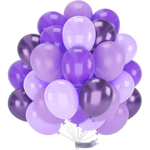 PartyWoo Purple Balloons 60 pcs 12 Inch Light Pastel Dark Metallic Purple Lilac Lavender White Latex Balloons for Graduation Baby Shower Gender Reveal Wedding Butterfly Birthday Party Decorations