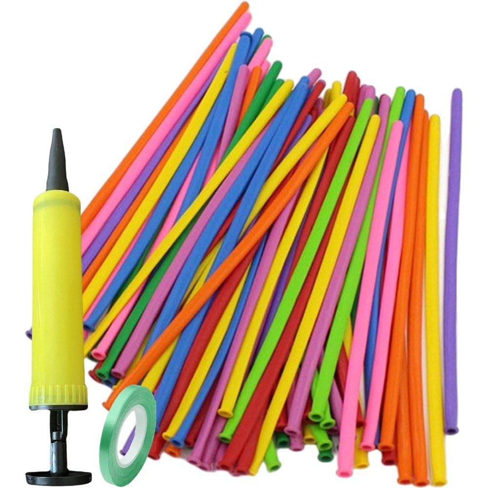 Fituenly 50pcs Modelling Long Balloons, Bright Dopamine Colors Latex Strip Balloons Set with Pump, for Arch Birthday Wedding Clown Party Photo Backdrop