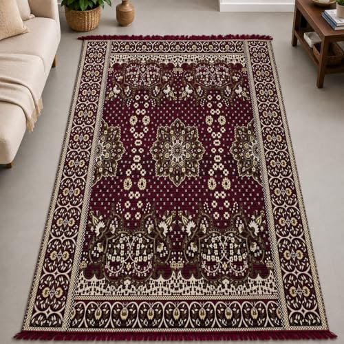 Image of 5x7 Feet Carpet for Living Room | Acrylic Cotton Area Rug | Soft, Durable & Lightweight | Anti-Slip Floor Rug for Bedroom, Hall, Office | Large Washable Carpet (Golden Pink)