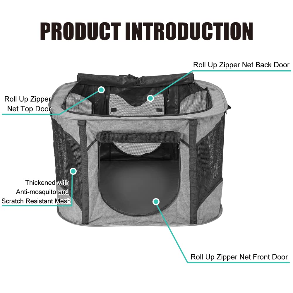 XhuangTech Parc de jeu portable pliable pour chiot et chat, intérieur/extérieur et sac de transport pour animal de compagnie + étui de transport gratuit (gris, taille S (80 x 80 x 50,8 cm)