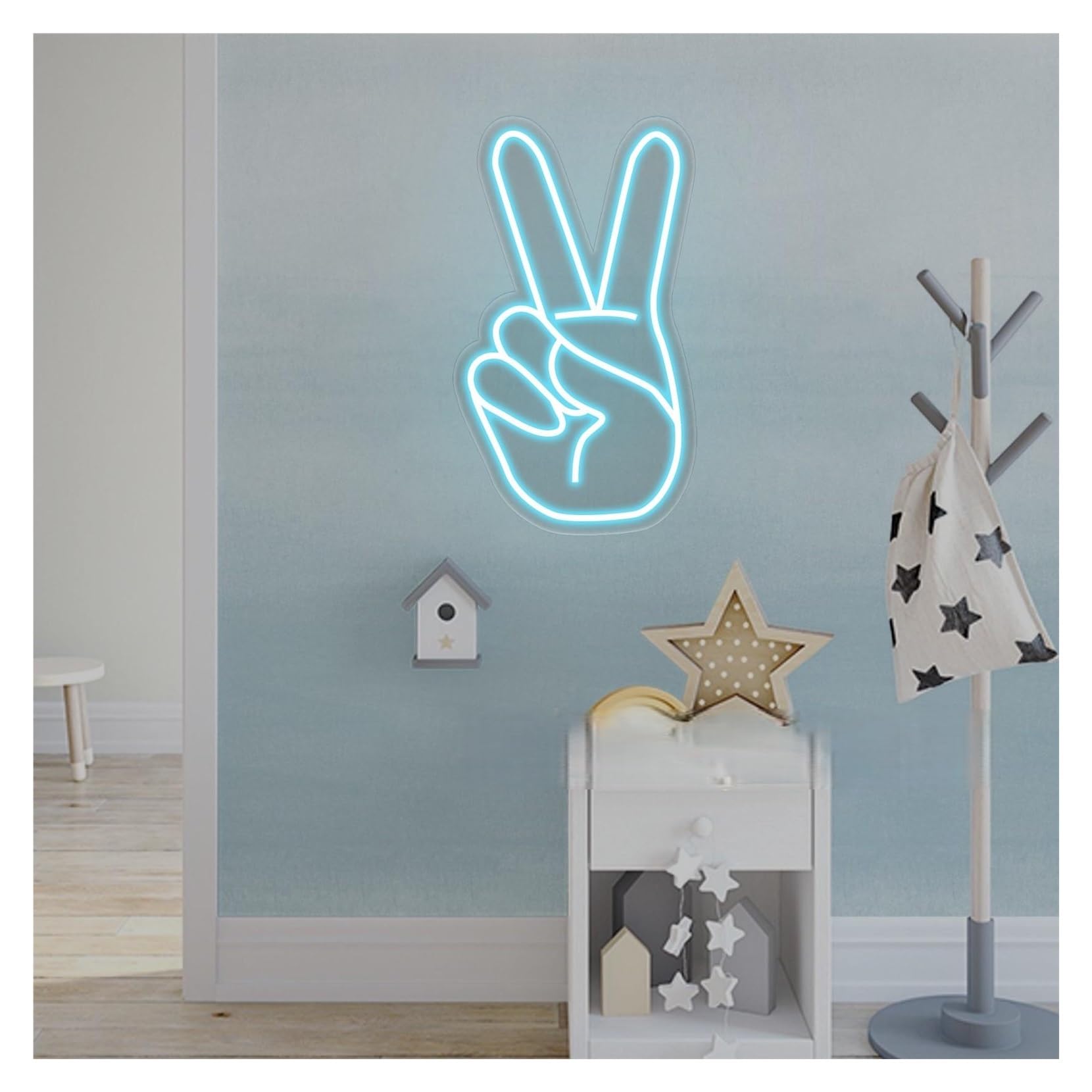 RONGCH Hanging Art Signs Victory Hand Neon Sign,Suitable for Kids Room Club Bistro Party Wall Decor with Dimmable 40cmx24cm(D)