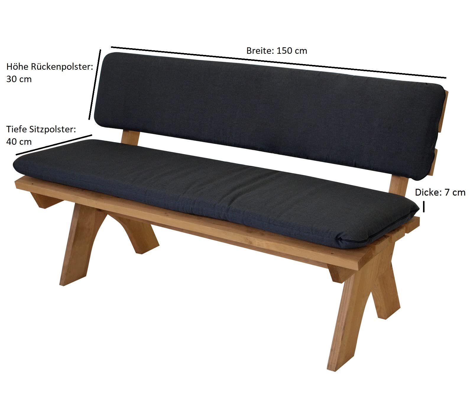 Auflagenset ARIZONA 2-teilig für Bank 3-sitzer 150cm, anthrazit - uni