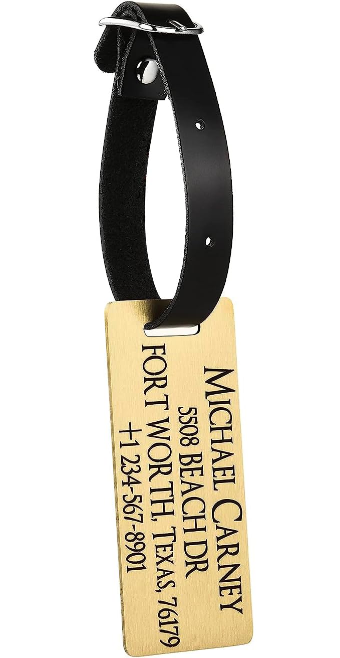Personalized Engraved Pure Copper Luggage Tags with Leather Strap - Customizable and Durable Travel Accessories Solid Brass nameplate