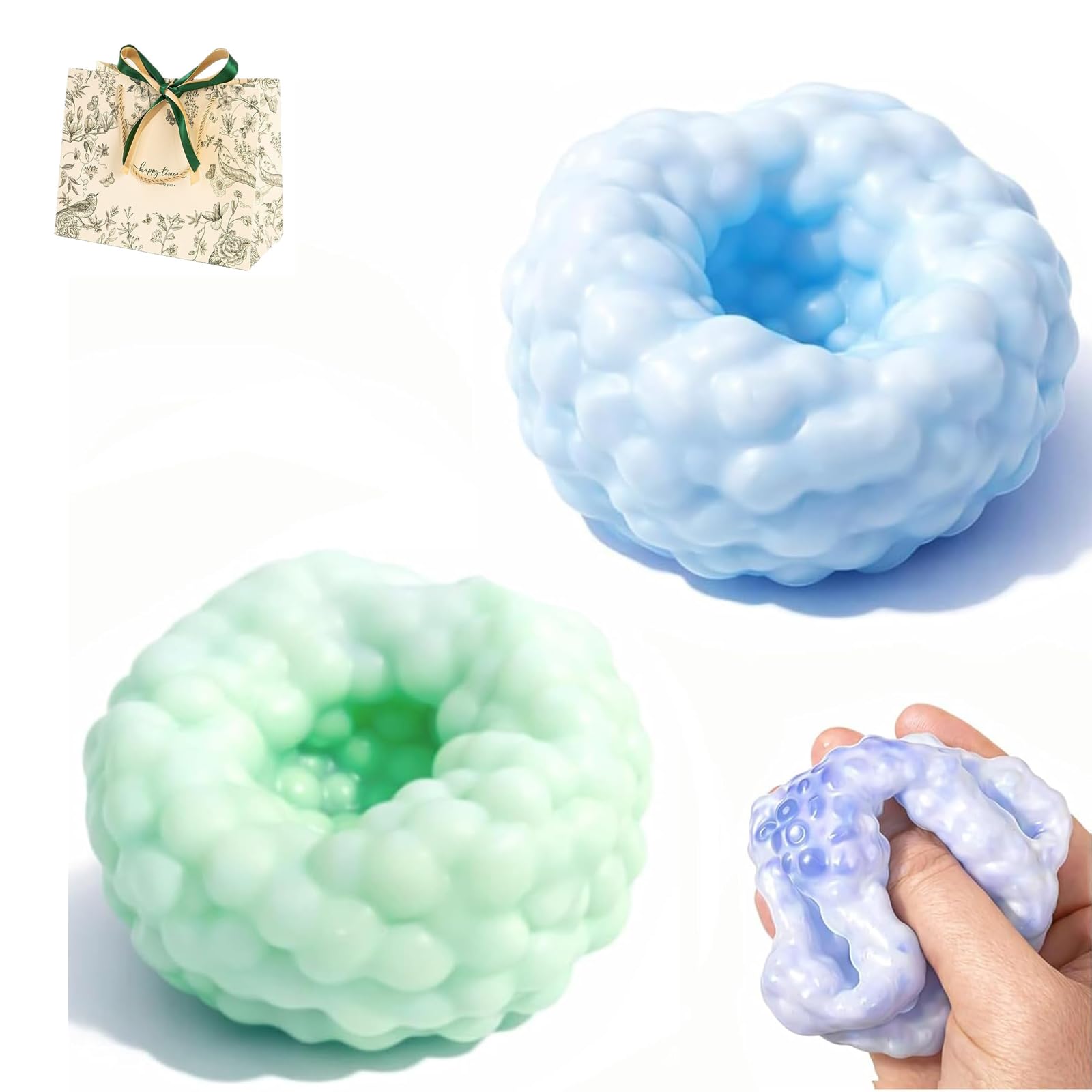 2PCS Crunchy Stress Ball, Handmade Crunchy Stress Balls, Squishy Noisy Balls Ice Skin Fidget Sensory, for Adults, Silent Desk Toy Focus (Green+Blue)