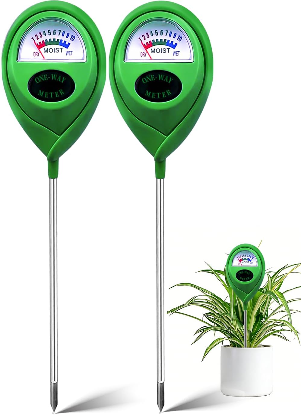 Soil Moisture Meter, Hygrometer Soil Tester for Plants, Moisture Sensor, Soil Moisture Sensor without Battery, Ideal Garden Tool for Lawn, Indoor and Outdoor Use (Light Green, Pack of 2)