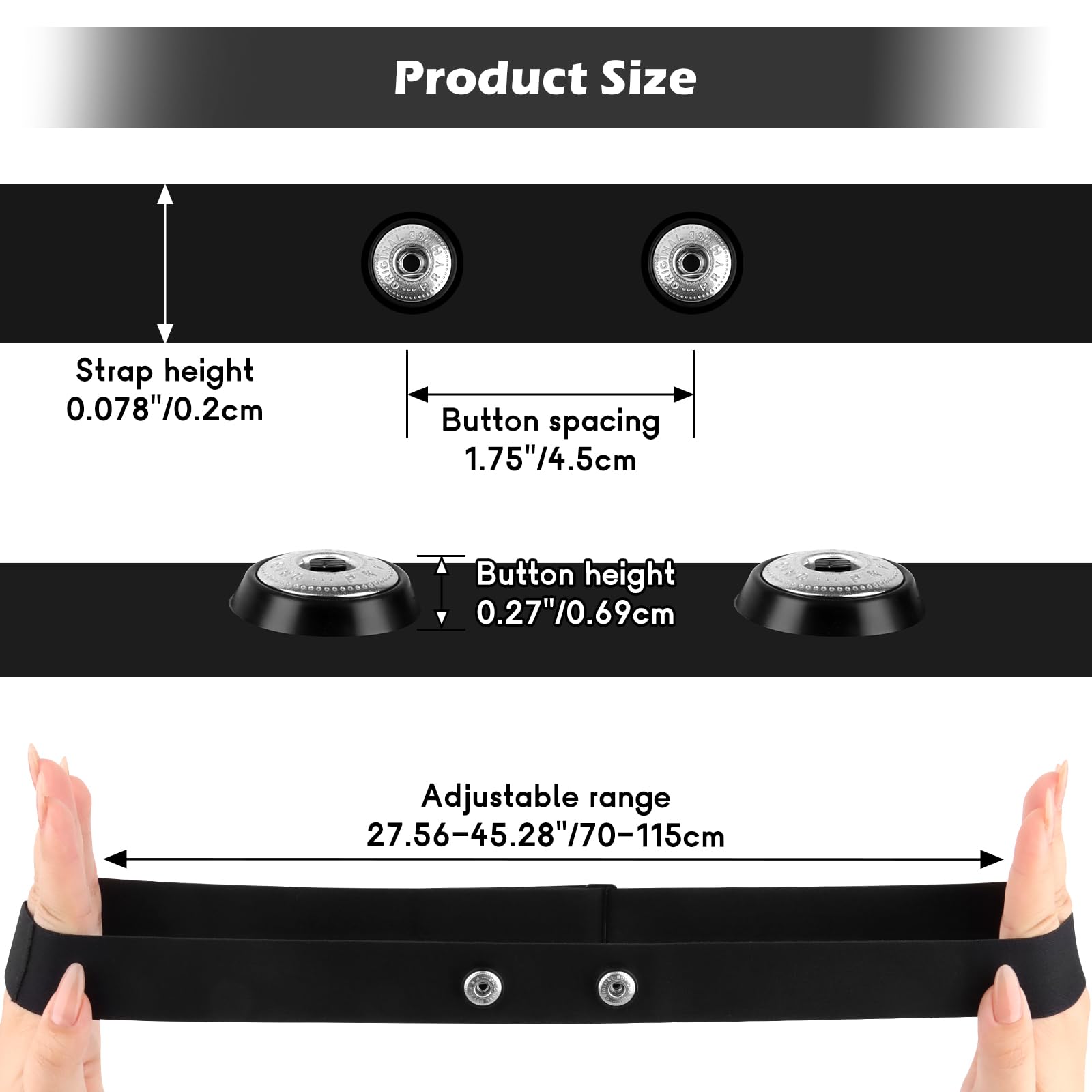Pulsometro Banda Pectoral, Frecuencia Cardíaca, Ajustable 70 cm a 115 cm, Bluetooth Ant+ Compatible con Garmin, Wahoo, Polar H9 H10, Coospo, Magene, Bryton, Livlov