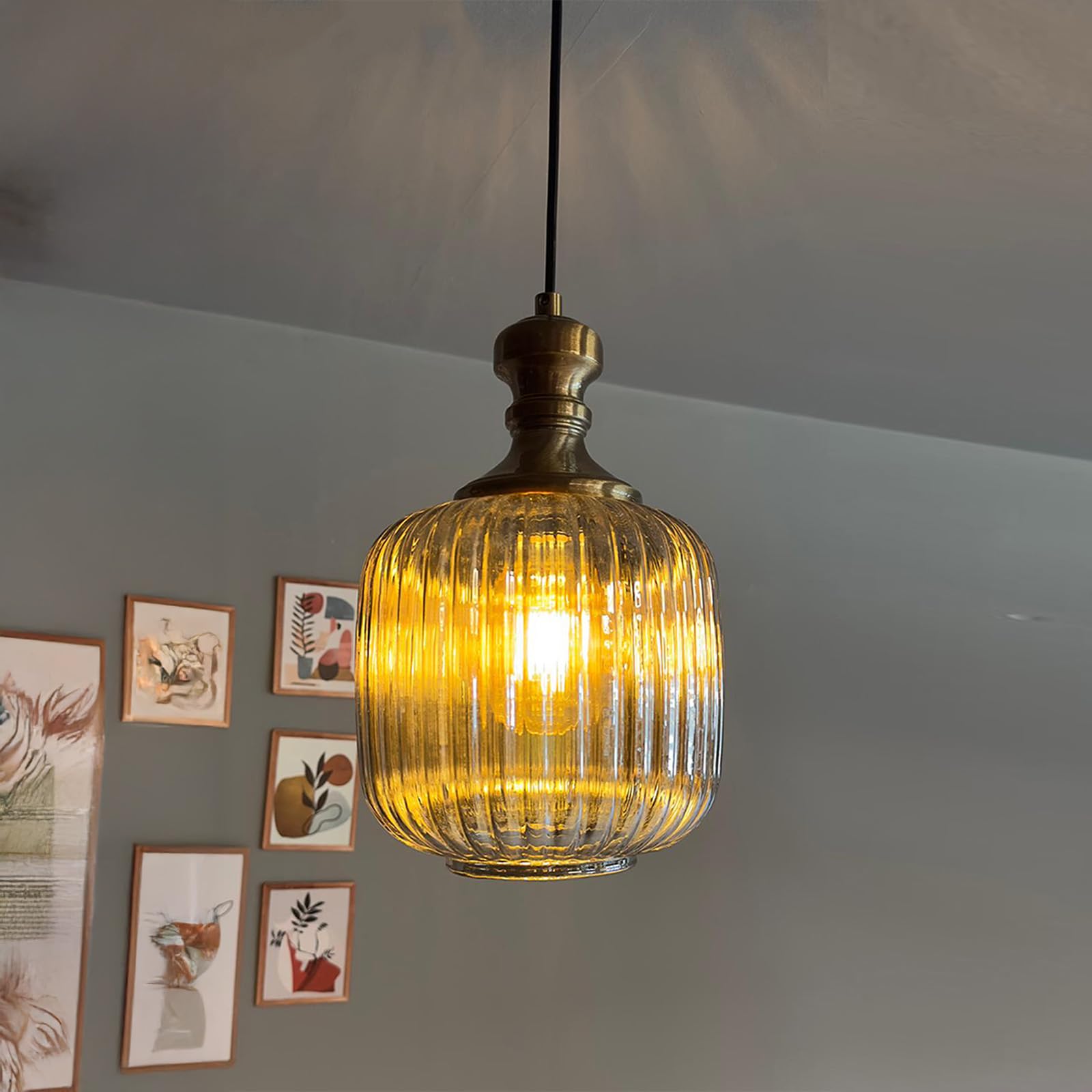 bamyum Mopa Hanging Lamp Glass, Pendant Light 20 cm, Modern Metal Kitchen Island Lights, E27 Glass Lamp Shades, Hanging Light for Living Room and Dining Room, Industrial Pendant Light