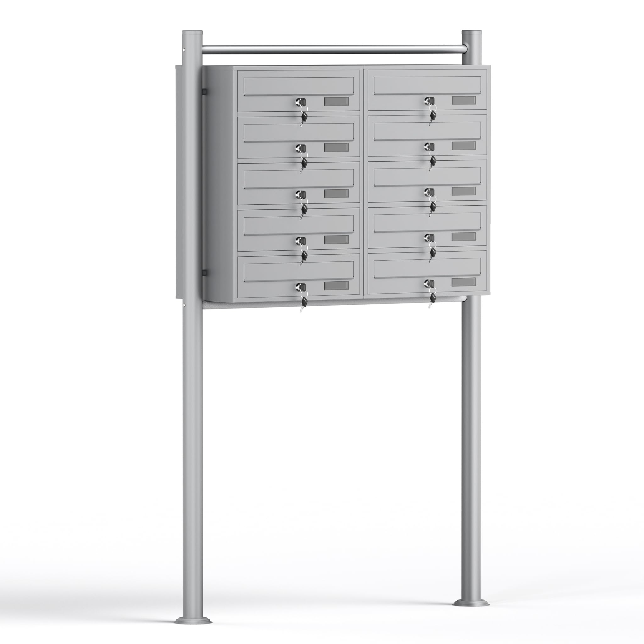 Wiltec Cassetta postale condominiale autoportante 10 posti, grigio, 2 moduli con supporto a terra