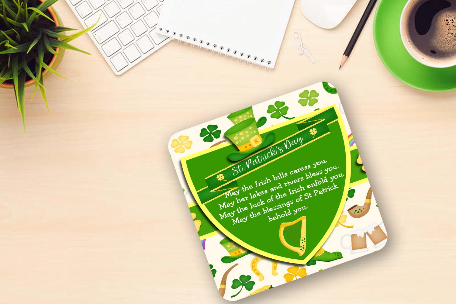 Irish Blessing Mug & Coaster Gift Set St Patrick's Day Luck Prayer Coffee Gifts