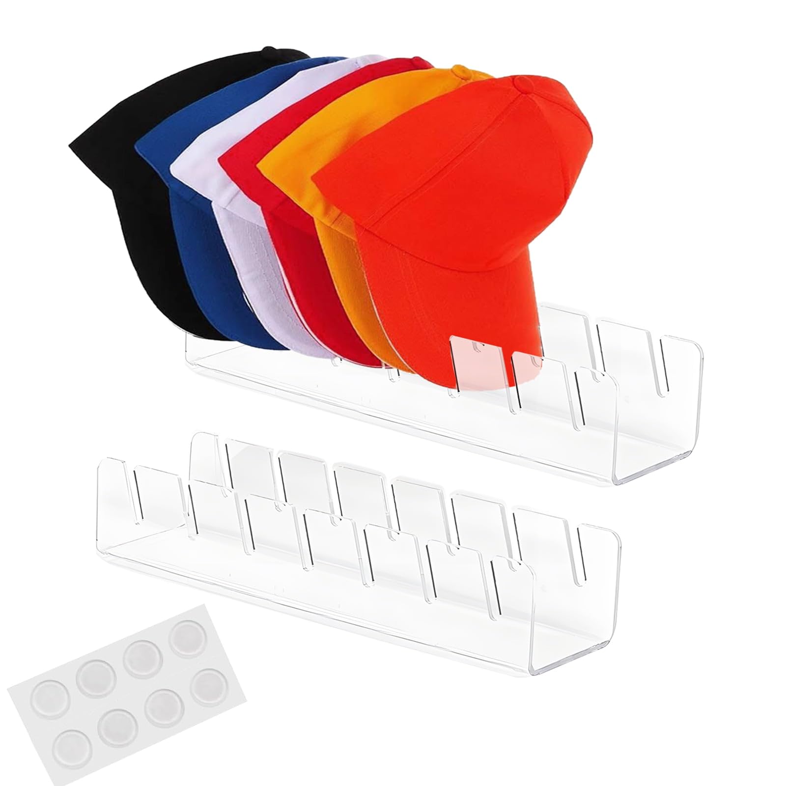 DYUEE Baseball Caps Holder 2Pcs Acrylic Hat Stand for 14 Baseball Caps Hat Rack Cowboy Hat Display Organizer Clear Hat Storage Racks for Home Closet Dresser Entrance Bedroom Office (Clear)