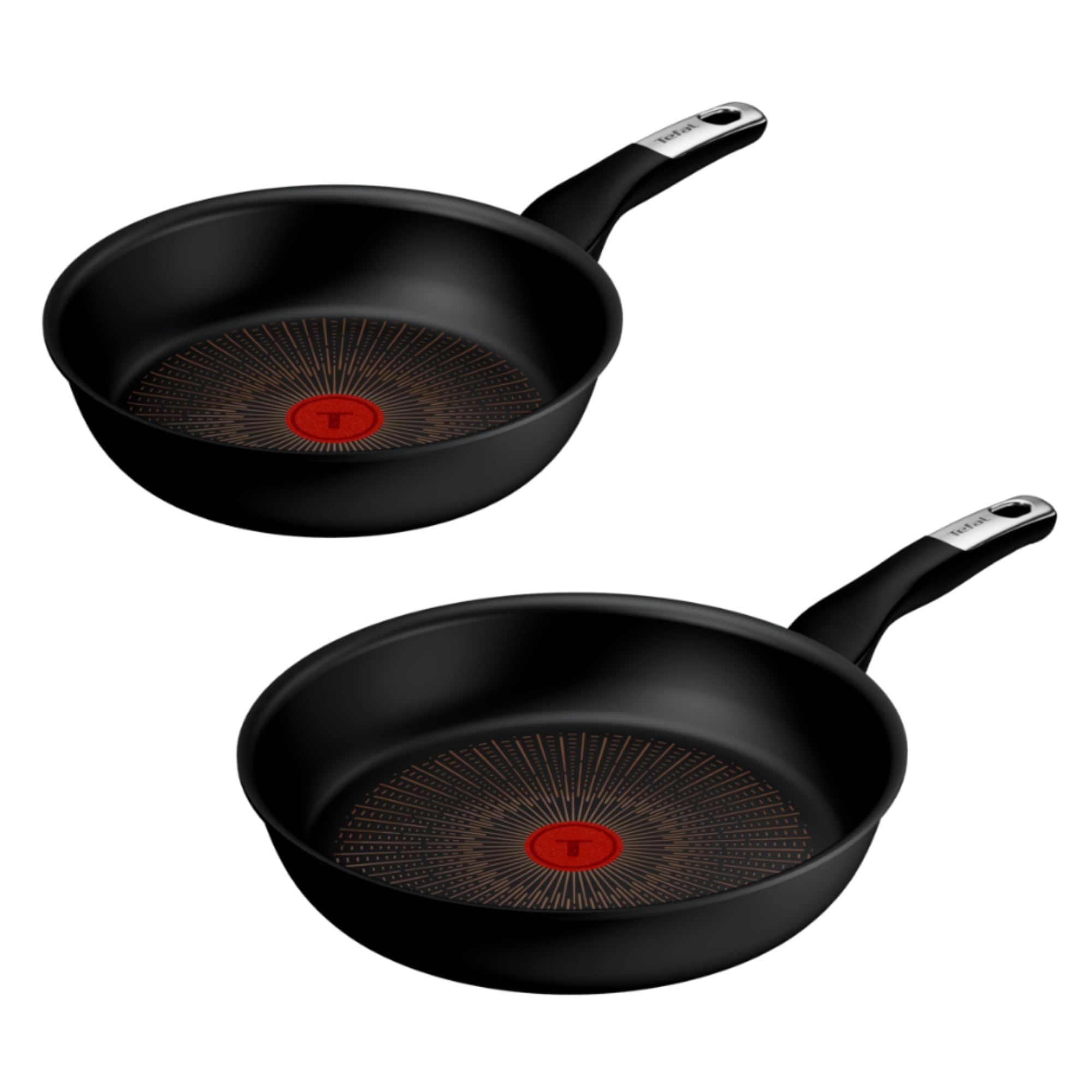 Tefal Explore - Set de 2 Sartenes 24/28 cm, Mango fijo, Aluminio, Recubrimiento FusionCore Antiadherente, Apto inducción, Thermo-Signal