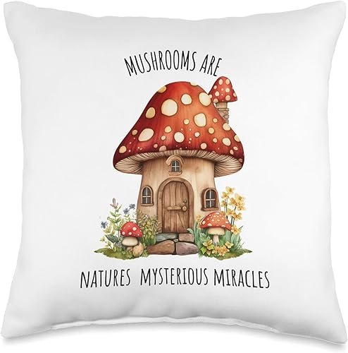 Mushrooms are Natures Mysterious Miracles COTTAGECORE Womens Throw Pillow, 16x16, Multicolor