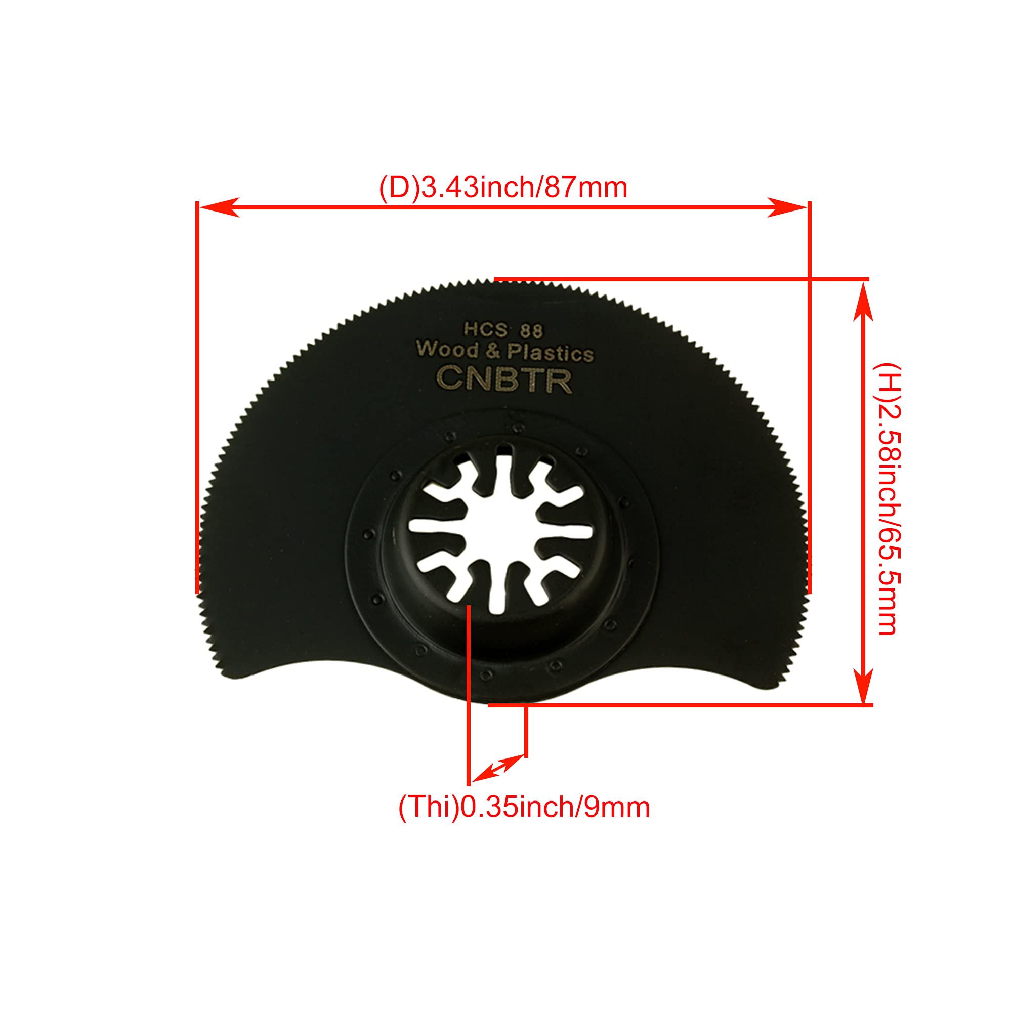 88 mm negro Universal de acero de alto carbono hojas de sierra oscilante multiherramienta semicírculo con cabeza avellanada, Set de 50