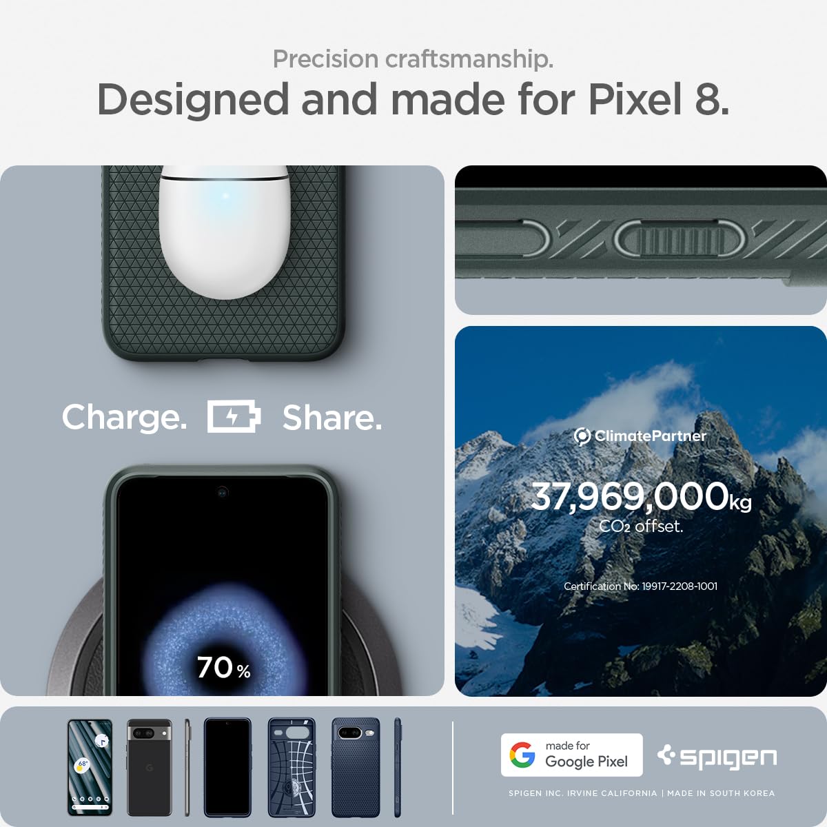 Spigen Liquid Air for Google Pixel 8 Case, Pixel 8 Back Cover (2023) - TPU|Abyss Green