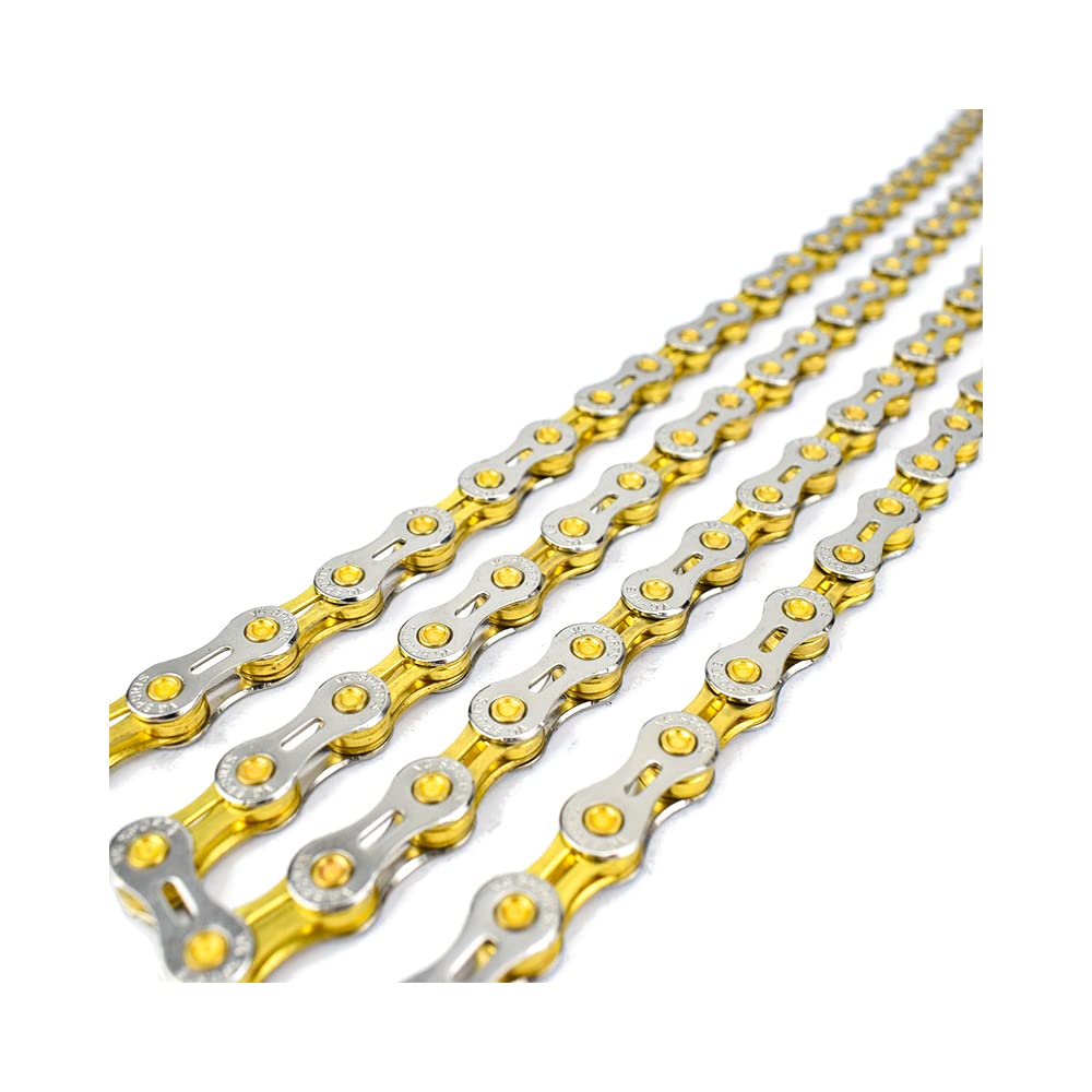 VG SPORTS Cadenas de bicicleta de 6/7/8/9/10/11/12 velocidades, medio huecas/completas, ligeras, para bicicleta de carretera, MTB/BMX, plata, oro, titanio, arco iris
