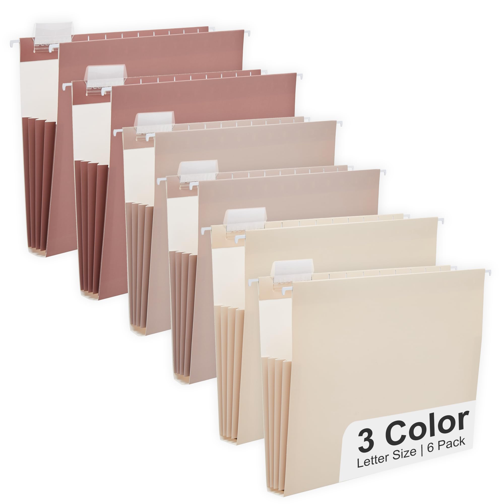 Y YOMA Letter Size - 6 Pack Extra Capacity Hanging File Folders Accordion Decorative File Folder Cute Colored Hanging Folder Organizer for Office Home with 1/5-Cut Adjustable Tabs, Mocha Color