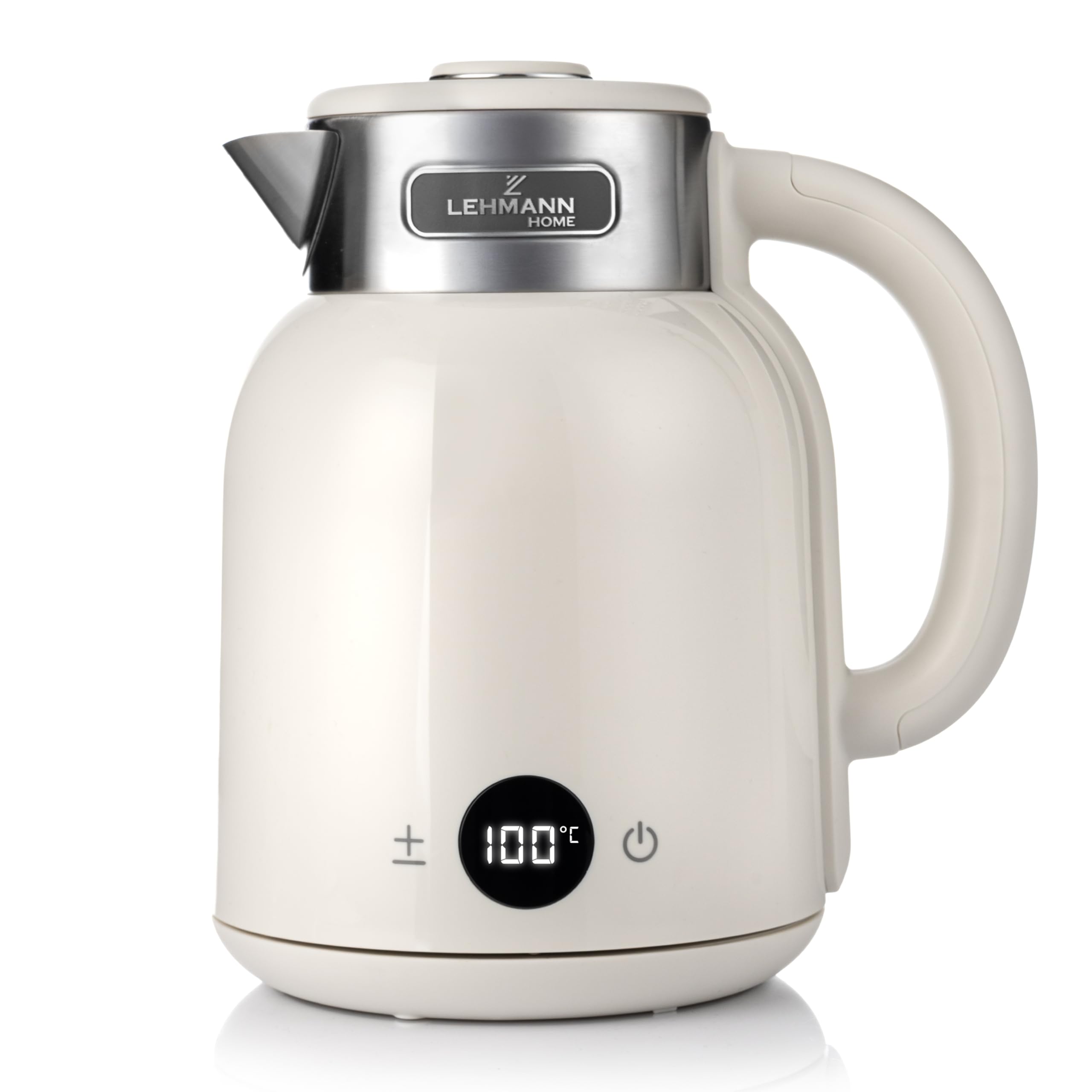 LEHMANN Elektrischer Wasserkocher mit Temperatureinstellung 40-100°C, 1,5L, Warmhaltefunktion, Schnelles Aufheizen, LED-Display, Edelstahl, Abschaltautomatik und Überhitzungsschutz, BPA-frei, Creme