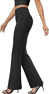 DLOODA Pantalones de vestir/informales con corte de bota para mujer, con bolsillos, cintura alta, elásticos, sin botones, para el trabajo o la oficina