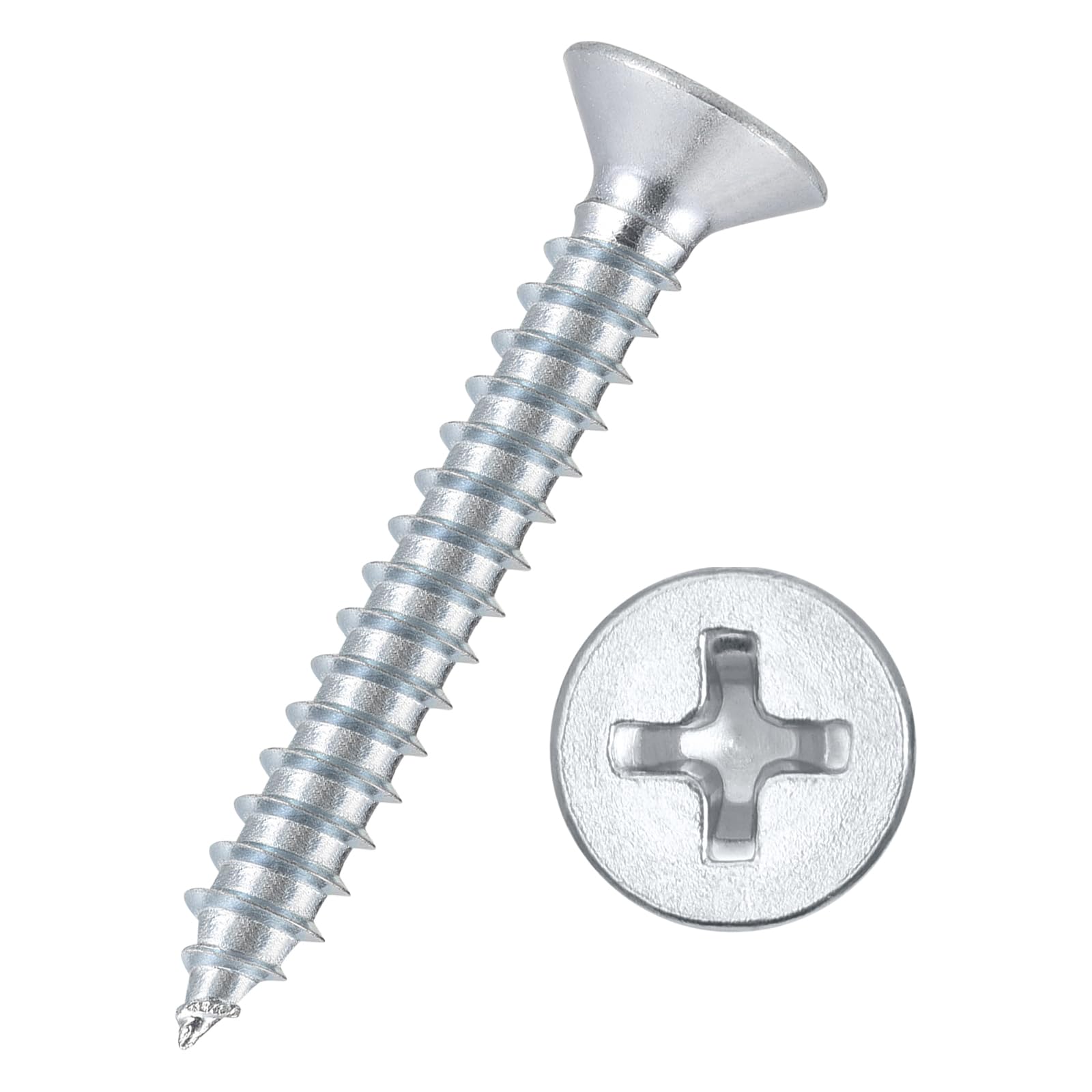 Kozelo 500pcs Phillips Flat Head Wood Screws - [#6x1"] Carbon Steel Countersunk Self Tapping Screws for Furniture Assembly, Interior Trim, Outdoor Construction, Bluish-white